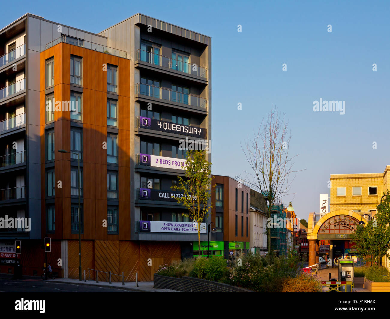 Newly built block of flats in Redhill town centre Surrey England UK a commuter town south of London Stock Photo