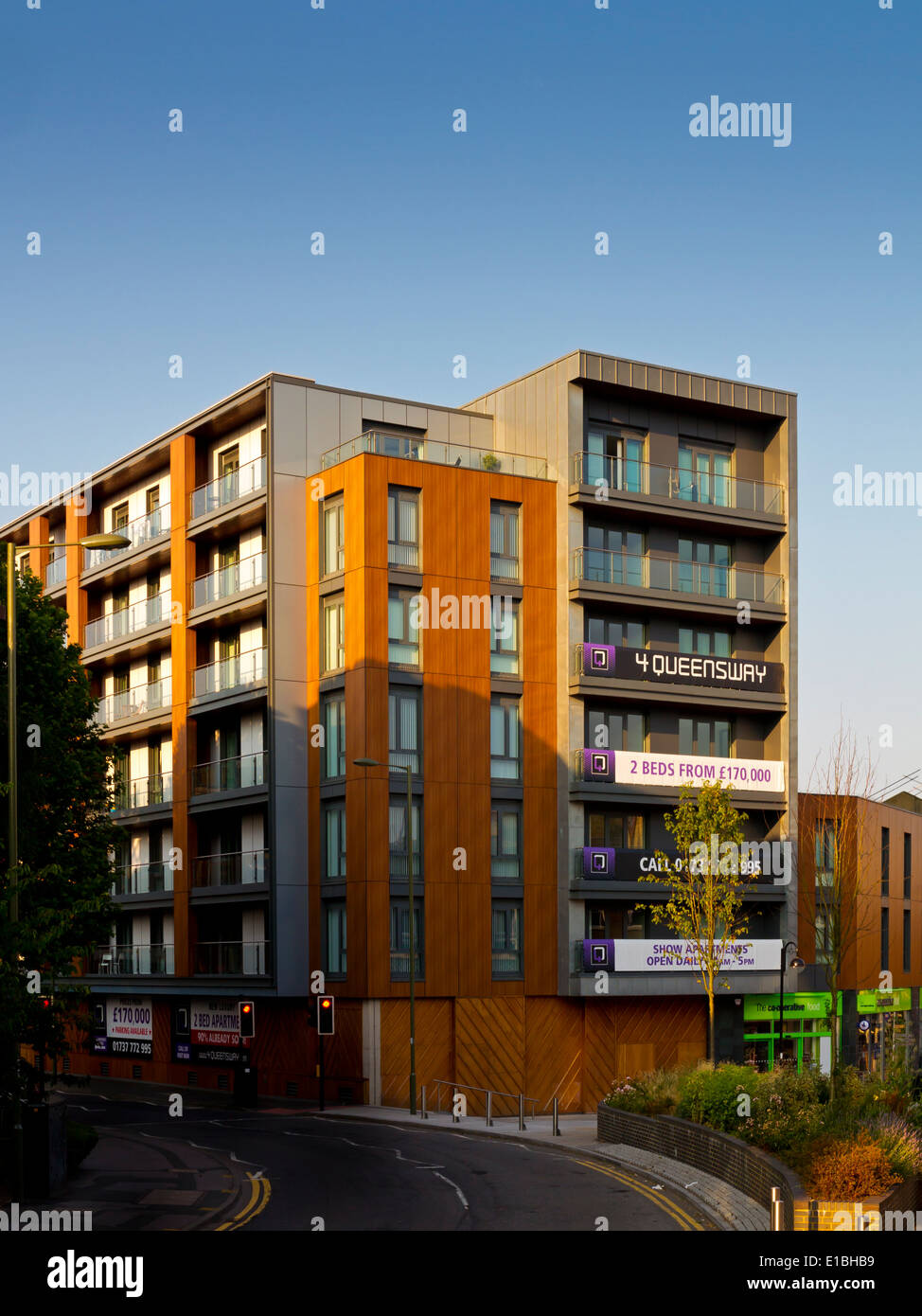 Newly built block of flats in Redhill town centre Surrey England UK a commuter town south of London Stock Photo