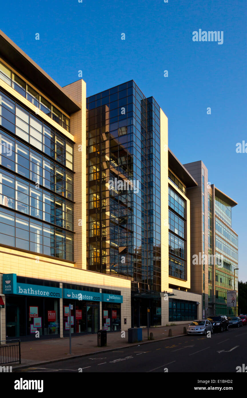 Modern office buildings and shops in Redhill town centre a commuter town south of London in Surrey England UK Stock Photo