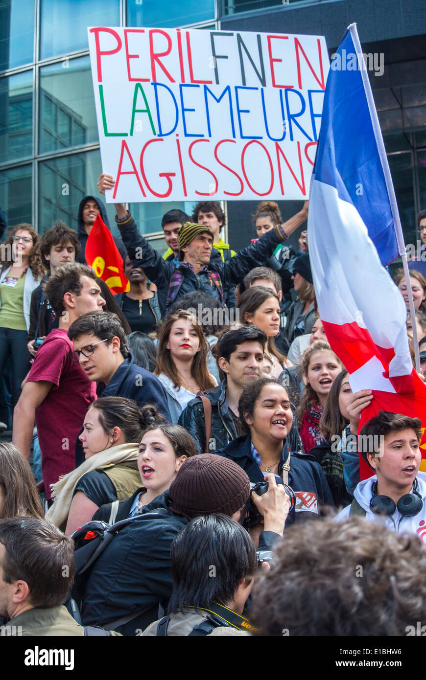 Paris, France, Far Left, Anti-Extreme Rightt Demonstration by French Teens Students, young people protesting Stock Photo