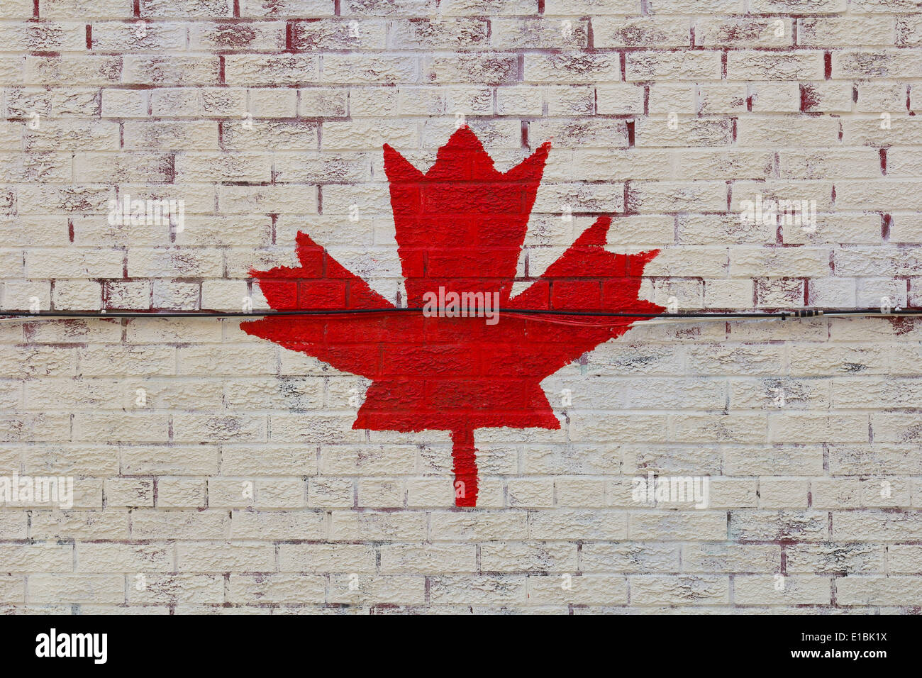 The painting of the Maple Leaf Symbol on a Wall Stock Photo
