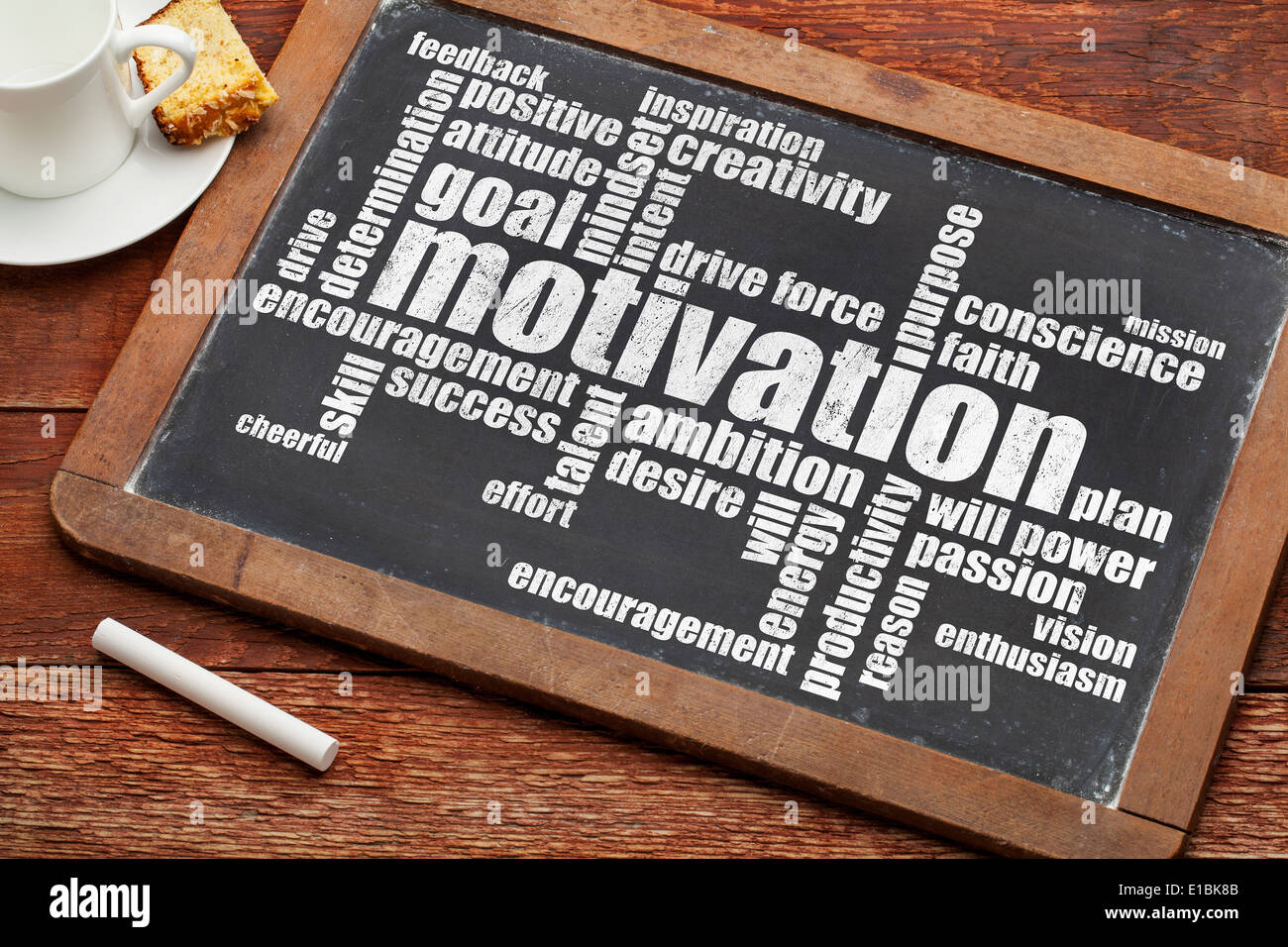 motivation word cloud on vintage slate blackboard with chalk Stock Photo