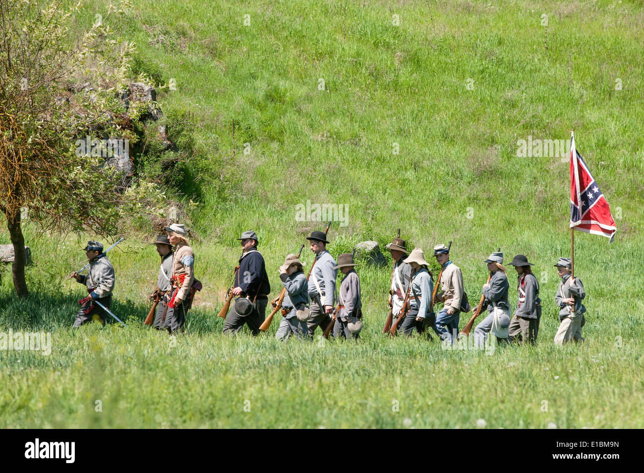 Confederate reenactors on the march. Stock Photo