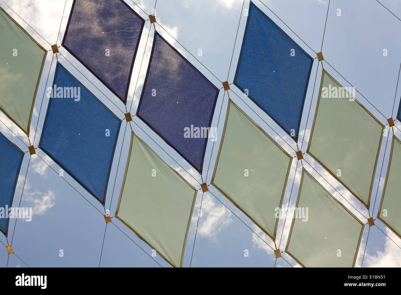 Awnings for the summer in downtown street in Badajoz, Spain Stock Photo