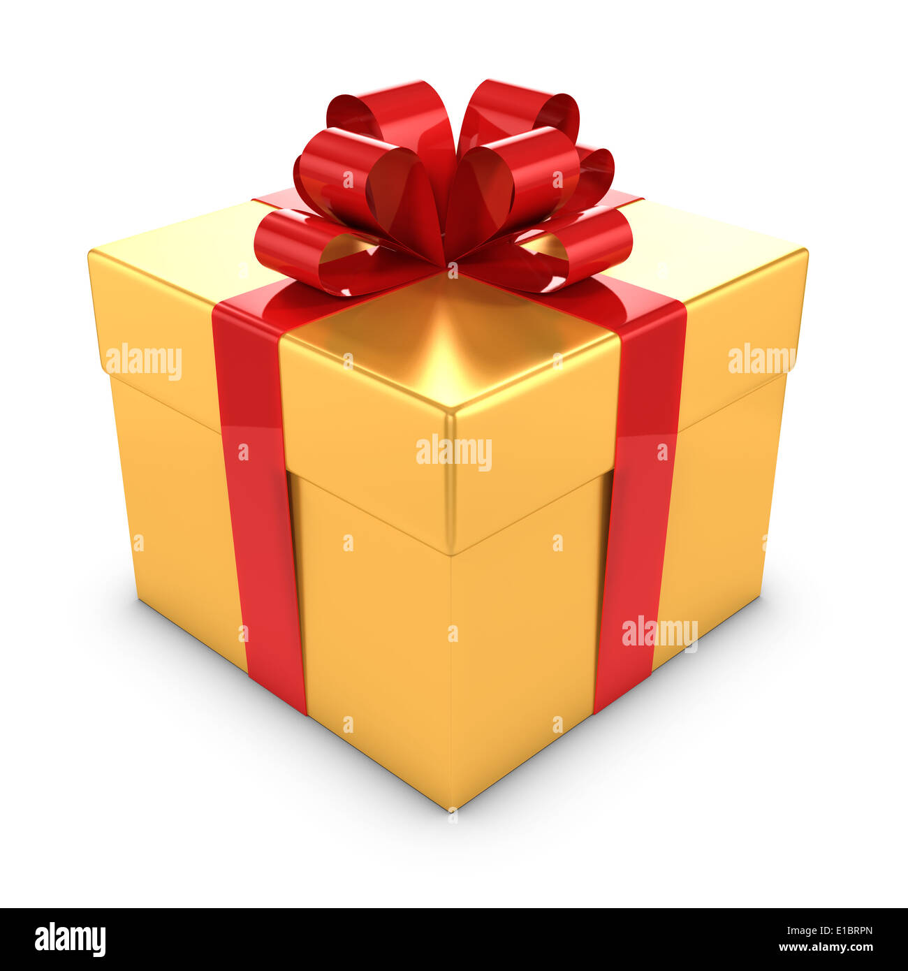 Golden gift box with red ribbon and bow Stock Photo - Alamy