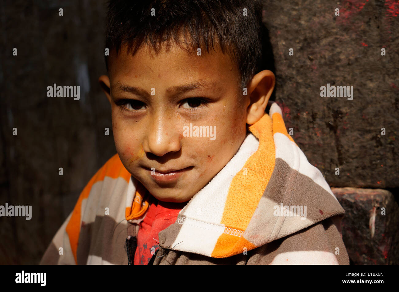 Children, Nepal,Asia,Young boy posing for portrait,candid  street, scenes photos,coldly, cute,this is life, photography Stock Photo