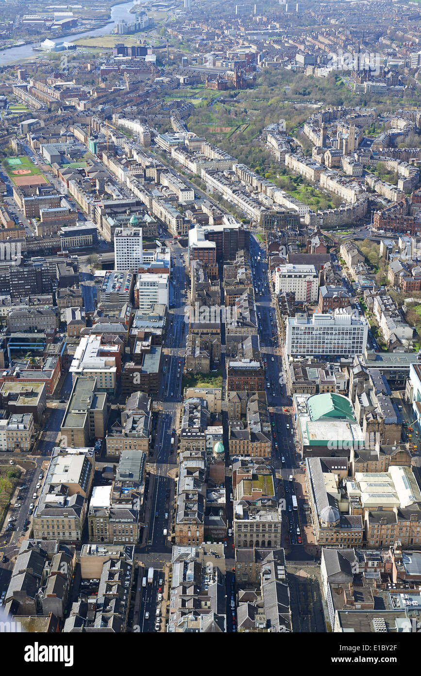 Glasgow City Centre from the air, Central Scotland, UK, looking east over the west end and the business district Stock Photo
