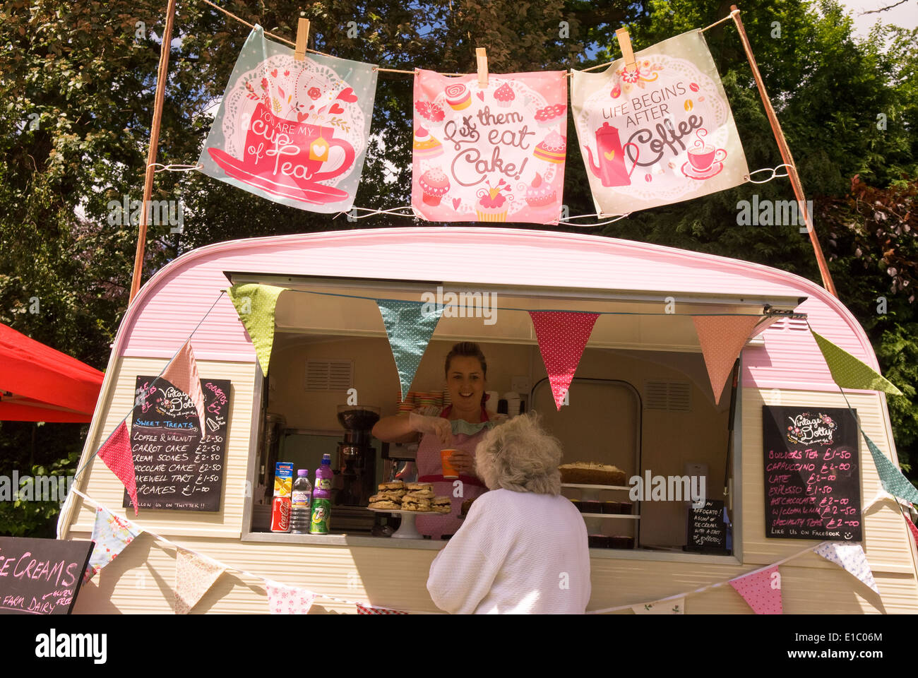Retro catering caravan from c1960s at a classic car show, Haslemere, Surrey, UK. Stock Photo