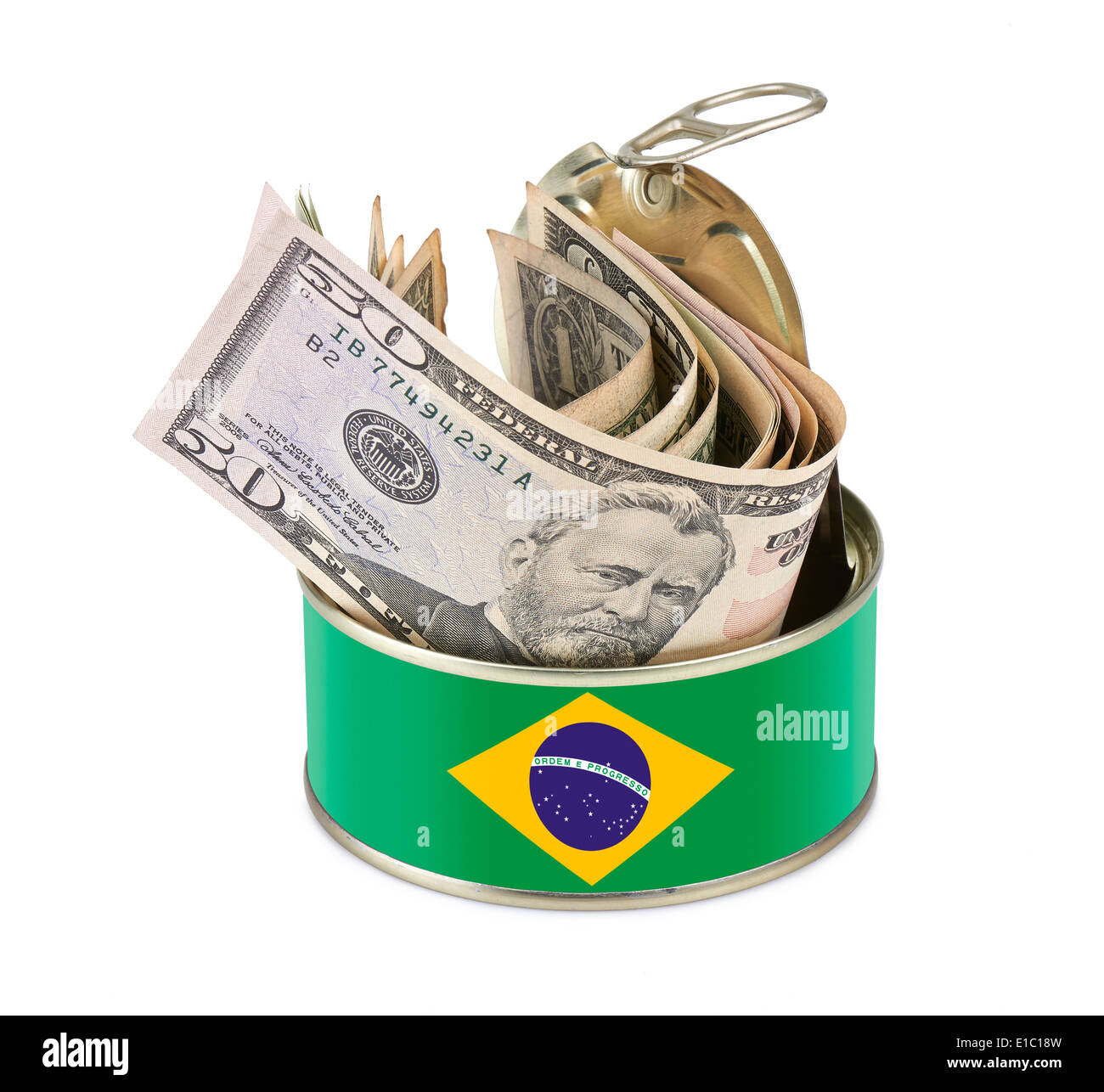 Tin Can With US Dollars Isolated On White Background Clipping Path