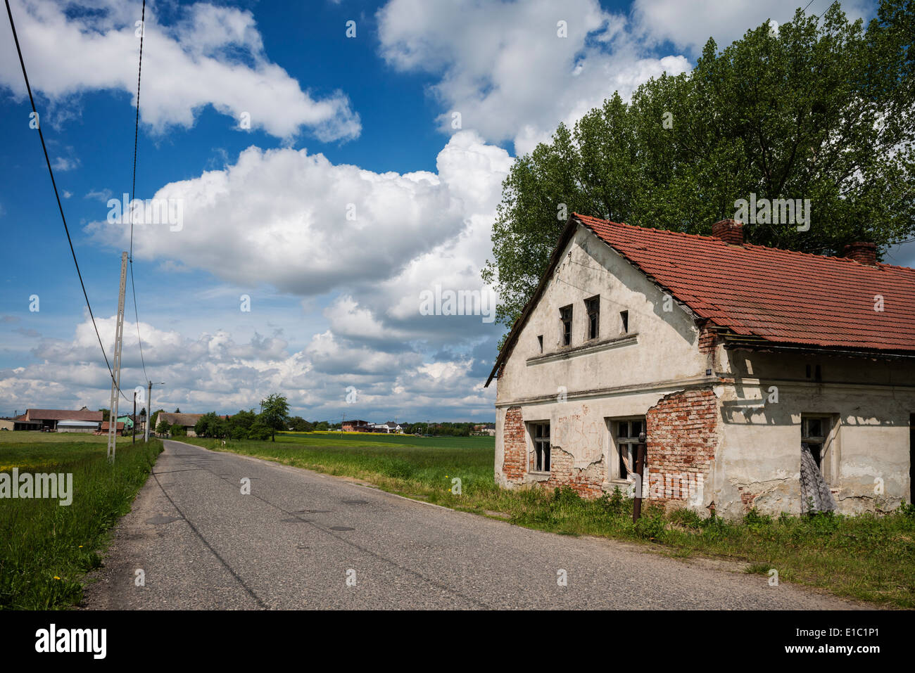 Abandoned building, Grabine - Grabina, Prudnik County, Opole Voivodship, Silesia, Poland Stock Photo
