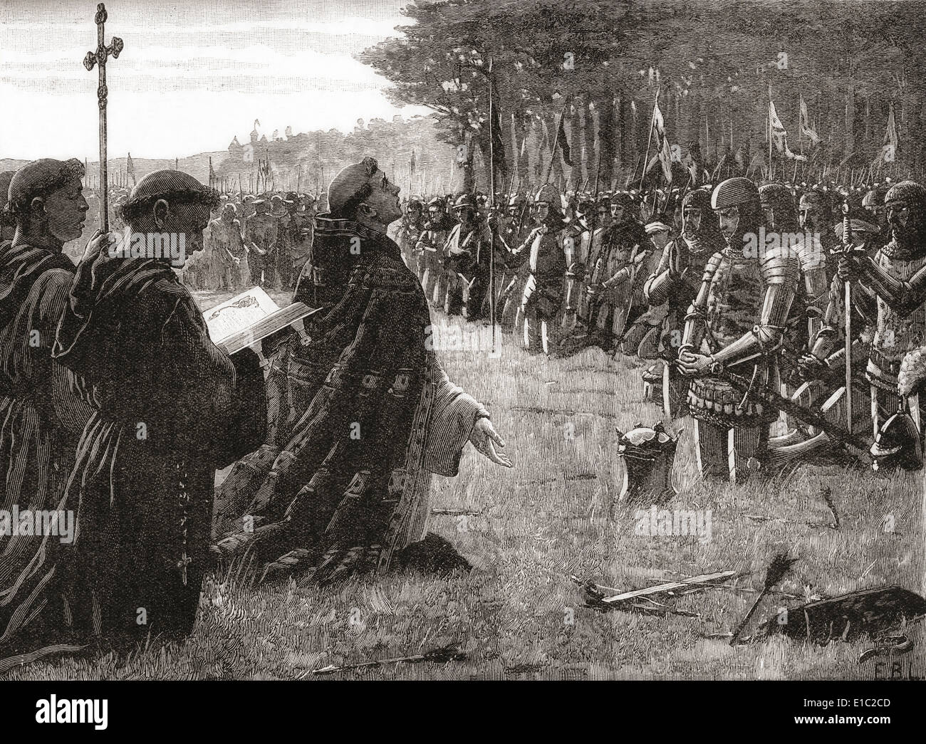 The Thanksgiving Service before the Battle of Agincourt, 25 October 1415. Stock Photo