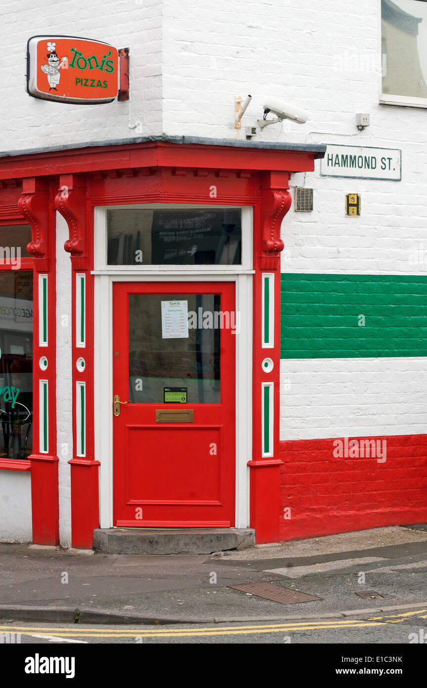 Italian take away shop front in Preston,UK Stock Photo
