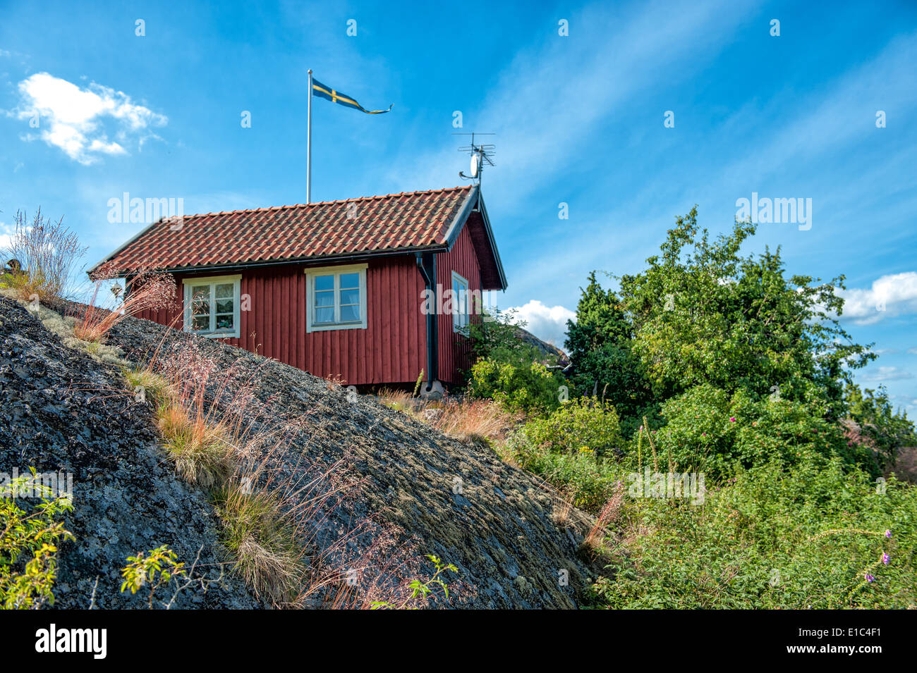 Summer In Sweden Traditional Red Little Cottage At Harstena