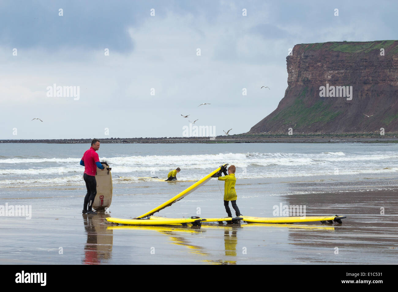 Surfing lesson for children during half term holidays. Saltburn by the