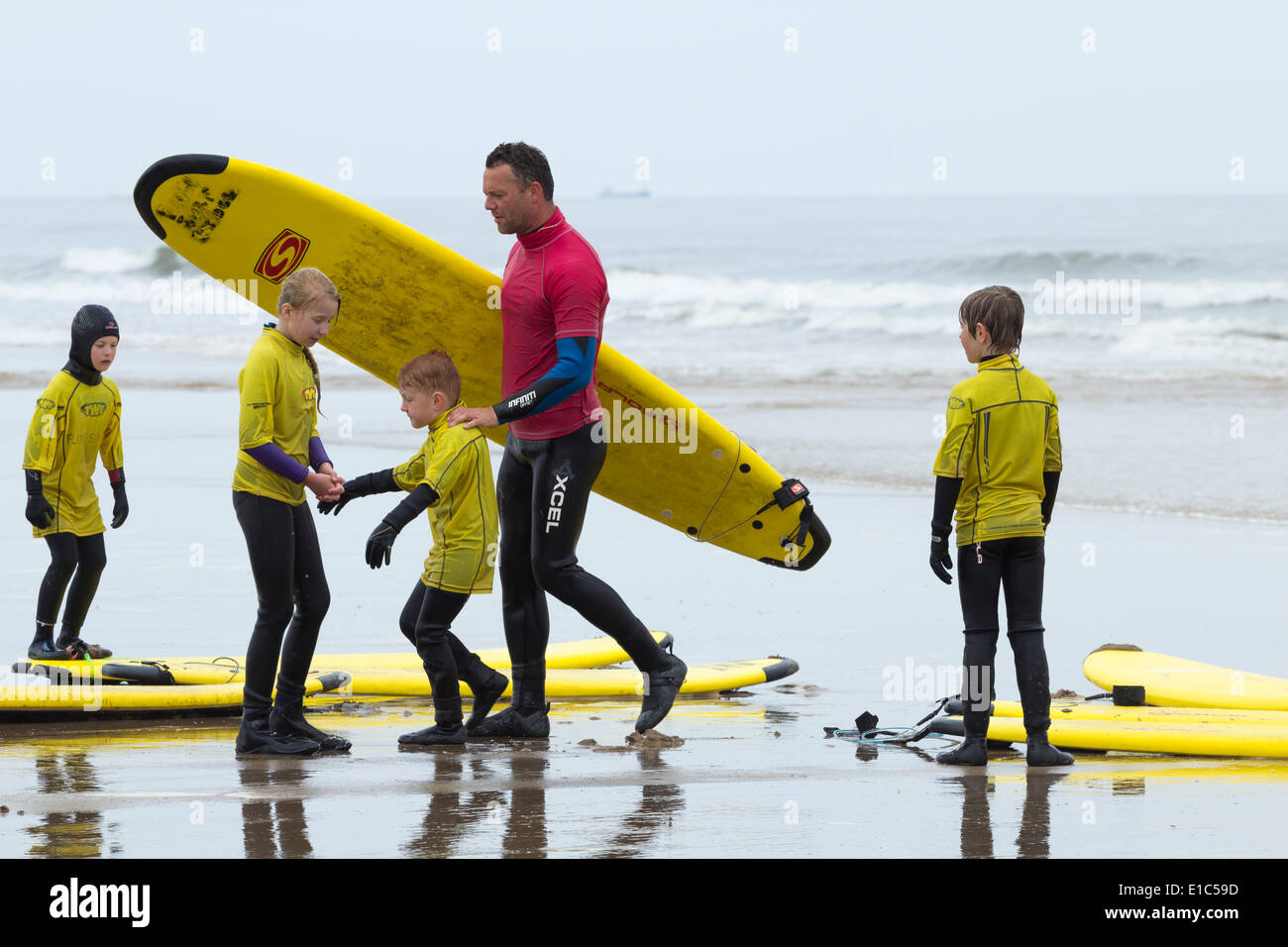 Surfing lesson for children during half term holidays. Saltburn by the