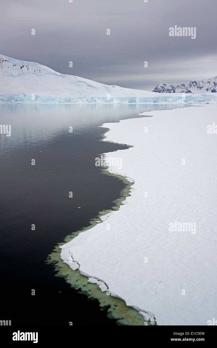 View from above, of melting sea ice off the shores of islands in antarctica. Stock Photo