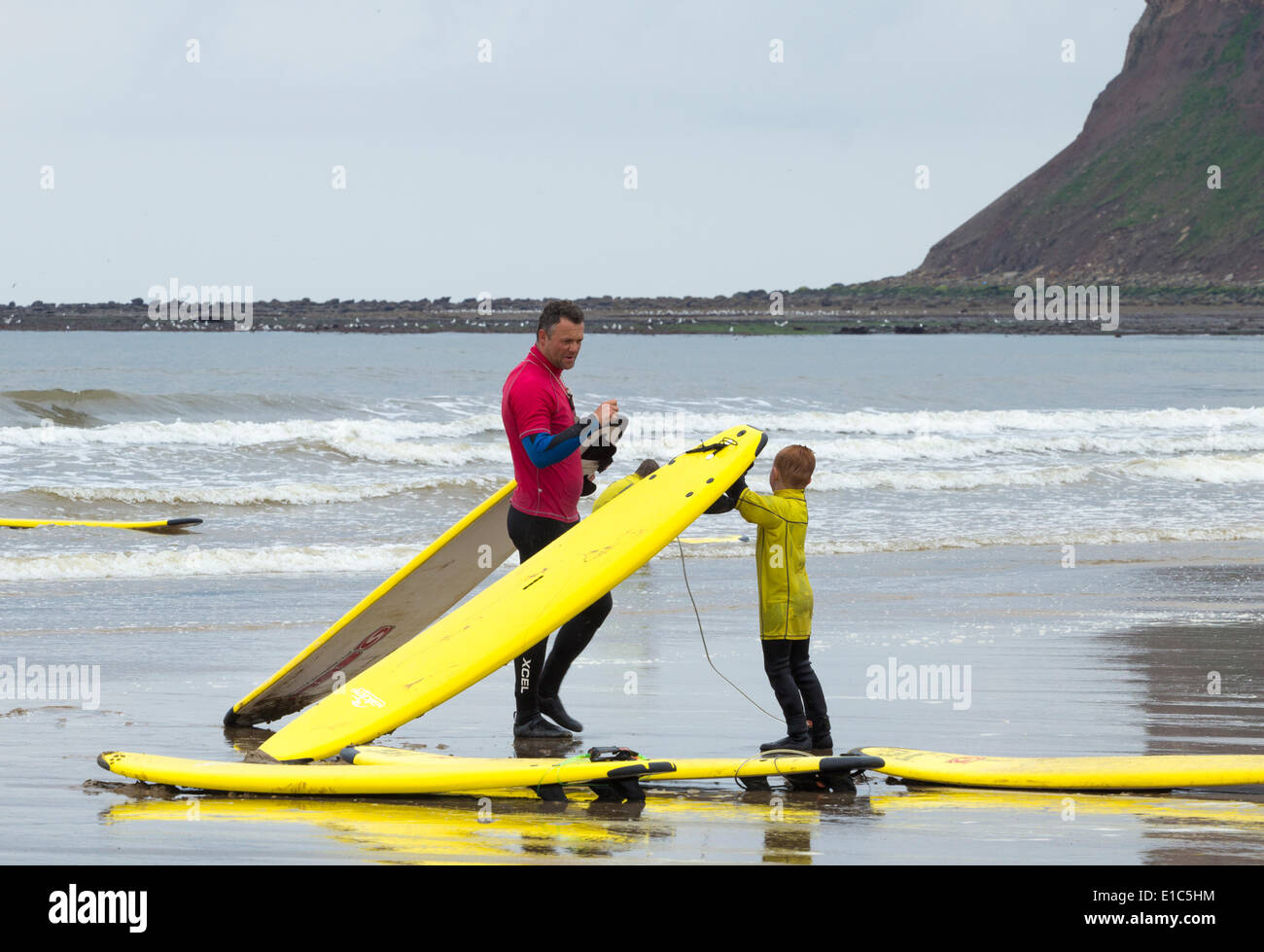 Surfing lesson for children during half term holidays. Saltburn by the