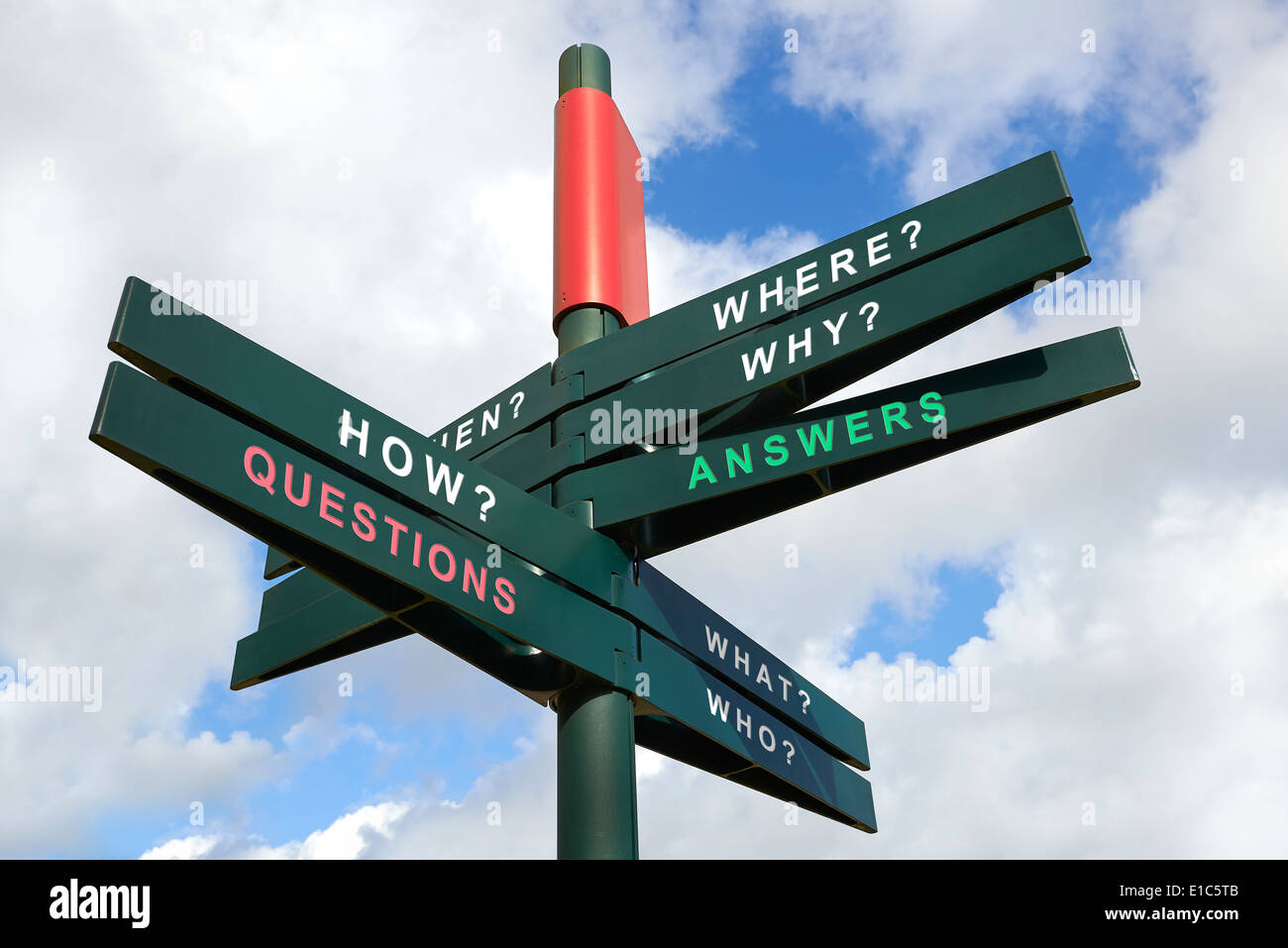Questions and Answers signpost against cloudy sky - clipping path for isolated the panels Stock Photo