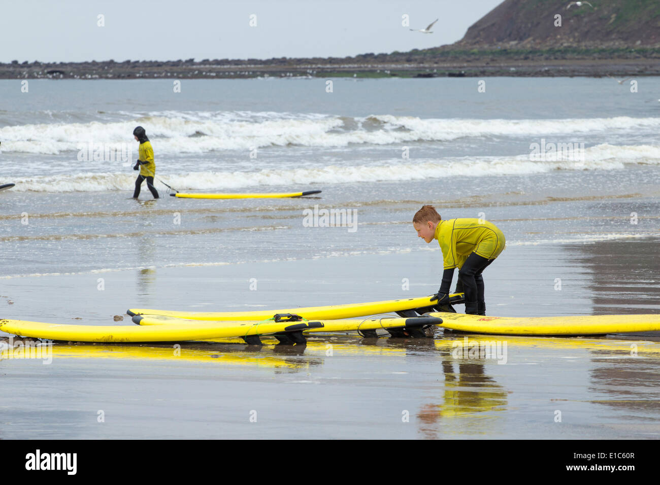 Surfing lesson for children during half term holidays. Saltburn by the