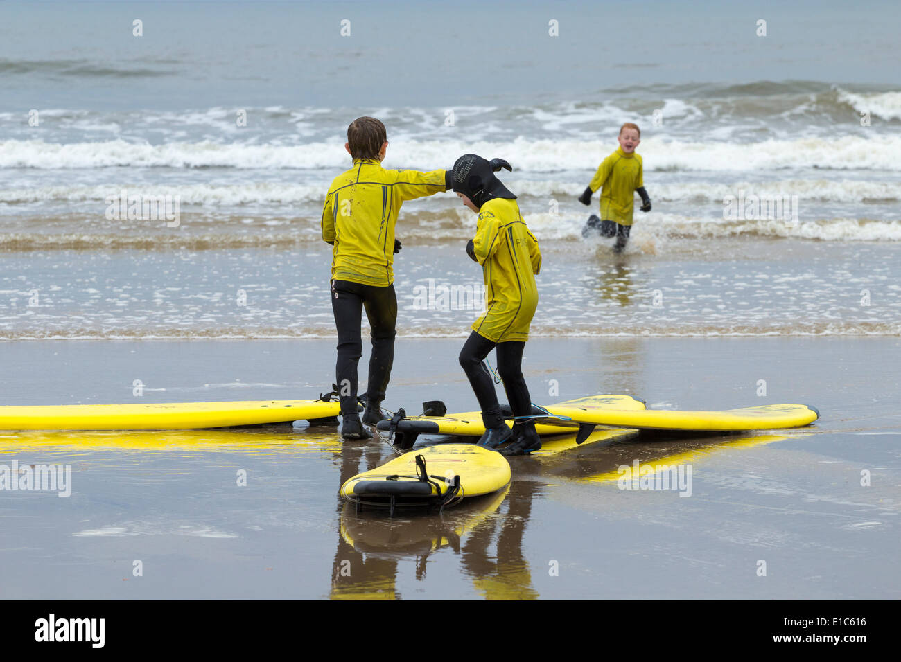 Surfing lesson for children during half term holidays. Saltburn by the