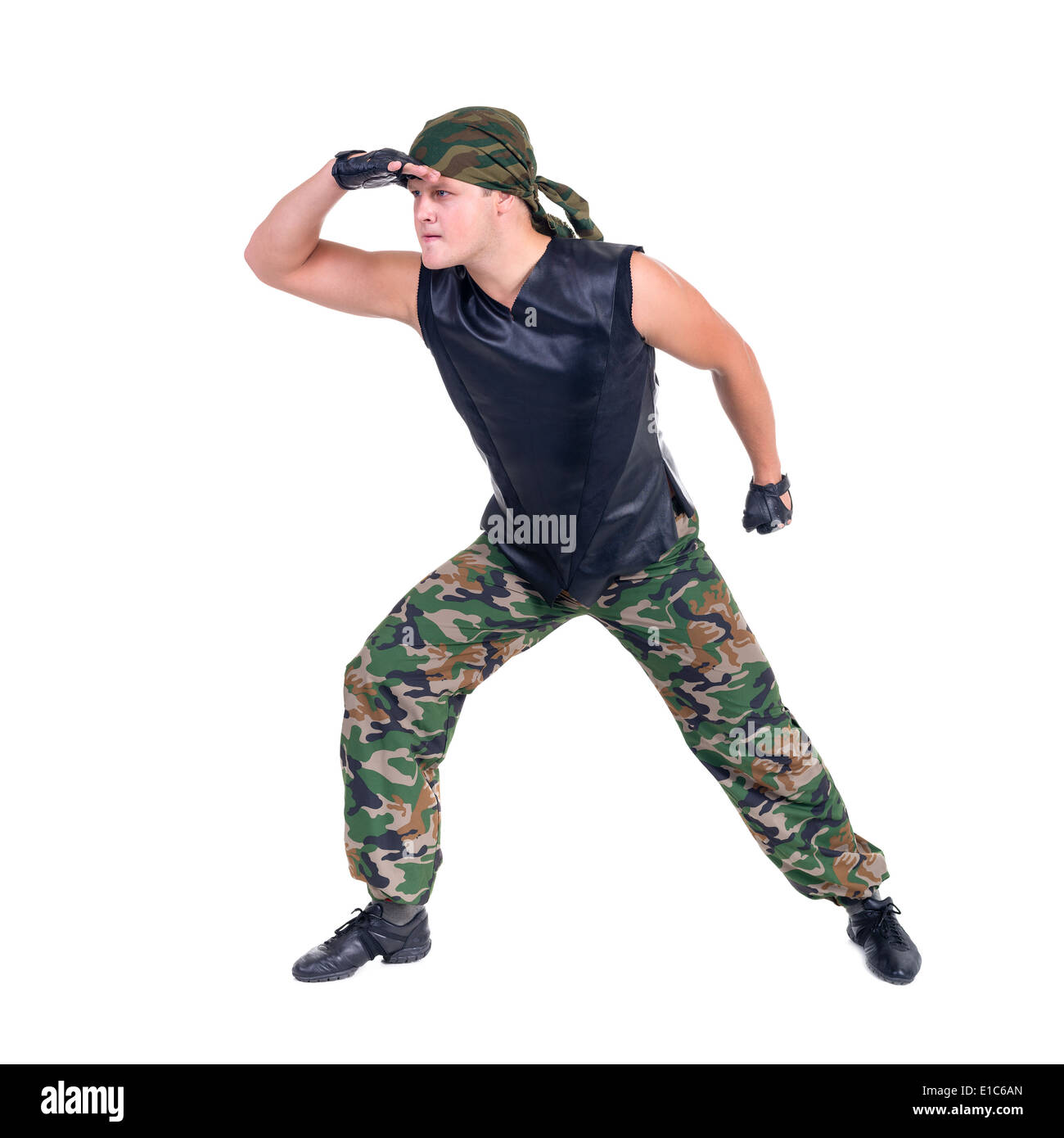 Soldiers in camouflage uniforms, isolated on white background in full length Stock Photo