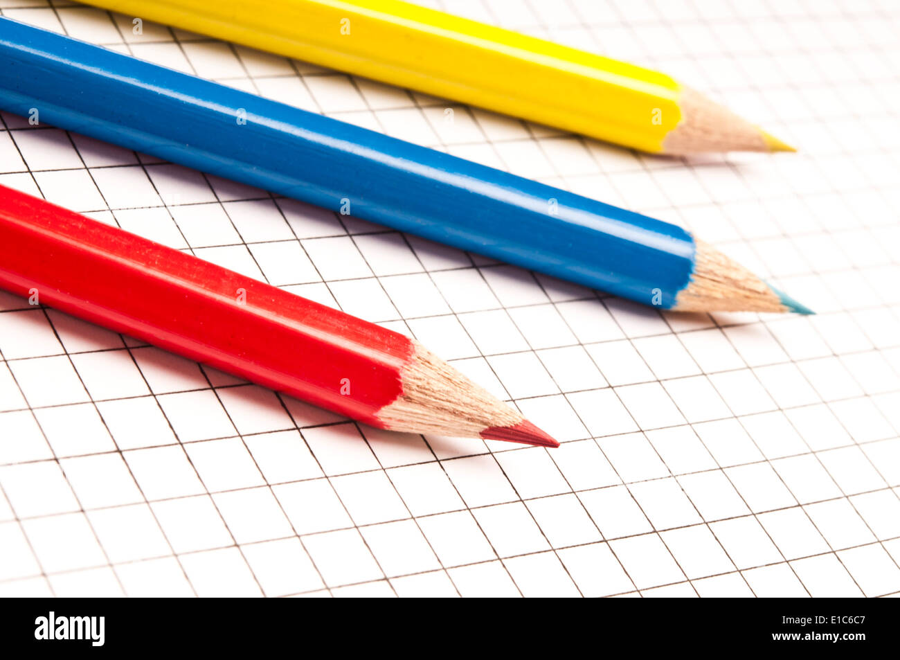 blue red and yellow pencils Stock Photo