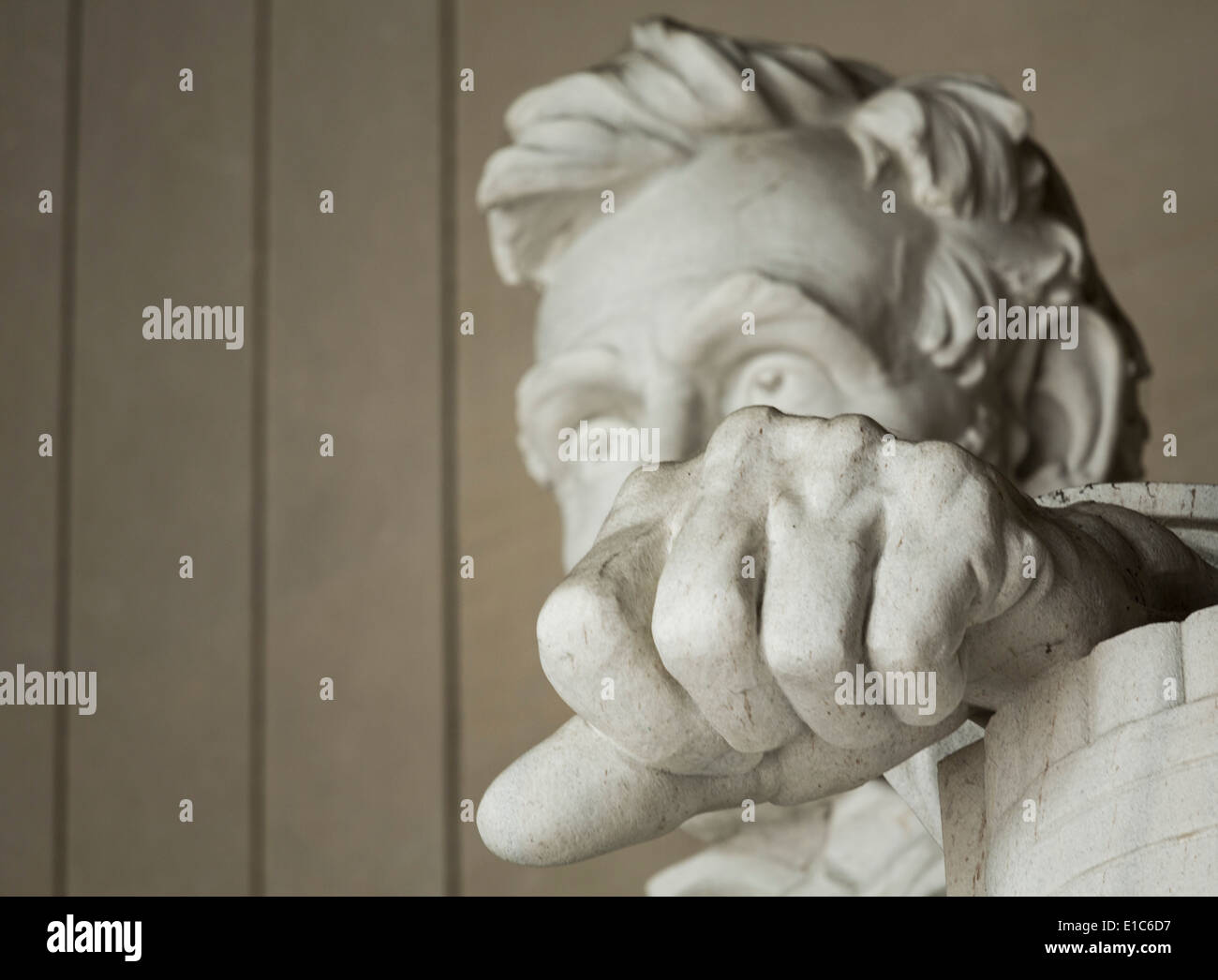 Focus on the clenched fist of President Abraham Lincoln, Lincoln Memorial, Washington DC, USA Stock Photo