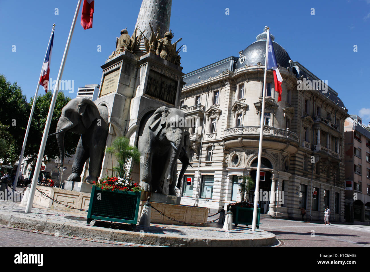 Fountain of the elephants, Les quatre sans cul, Chambery, Savoie, Savoy, Auvergne Rhone-Alpes, France. Stock Photo