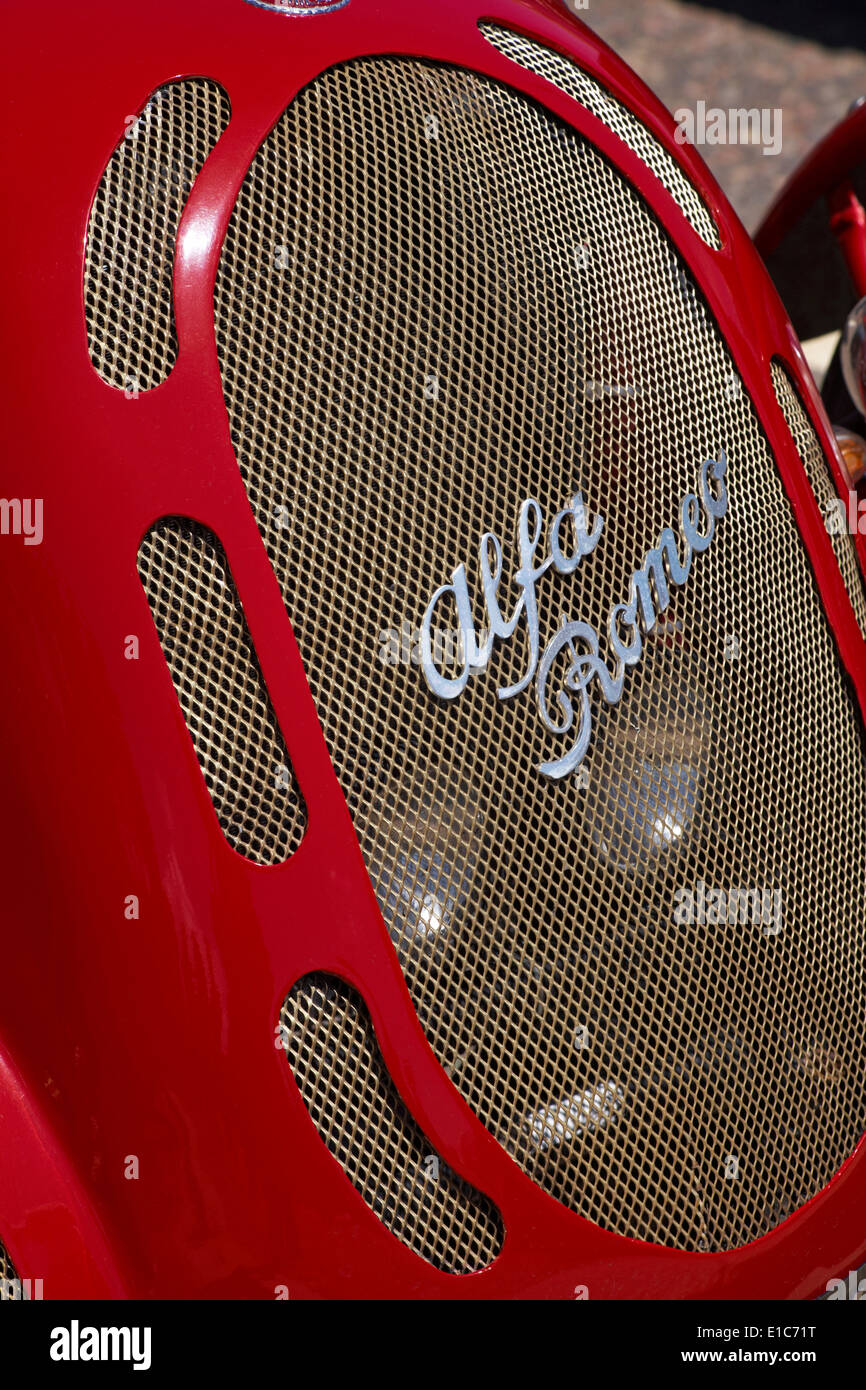details of grille on Alfa Romeo super racing car Stock Photo Alamy