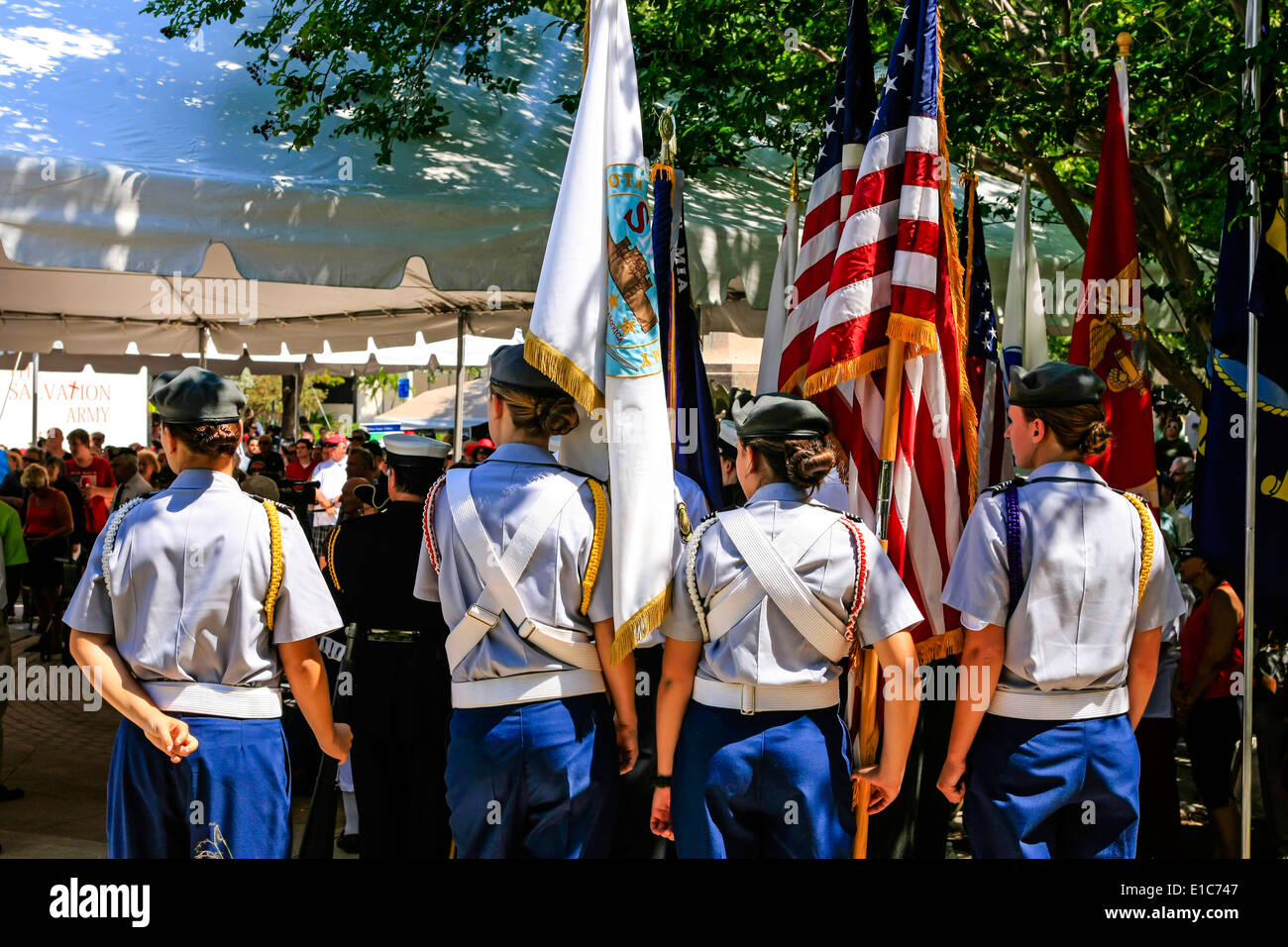 Young women of US Army High School ROTC on duty at the Memorial Day parade in Sarasota FL Stock Photo