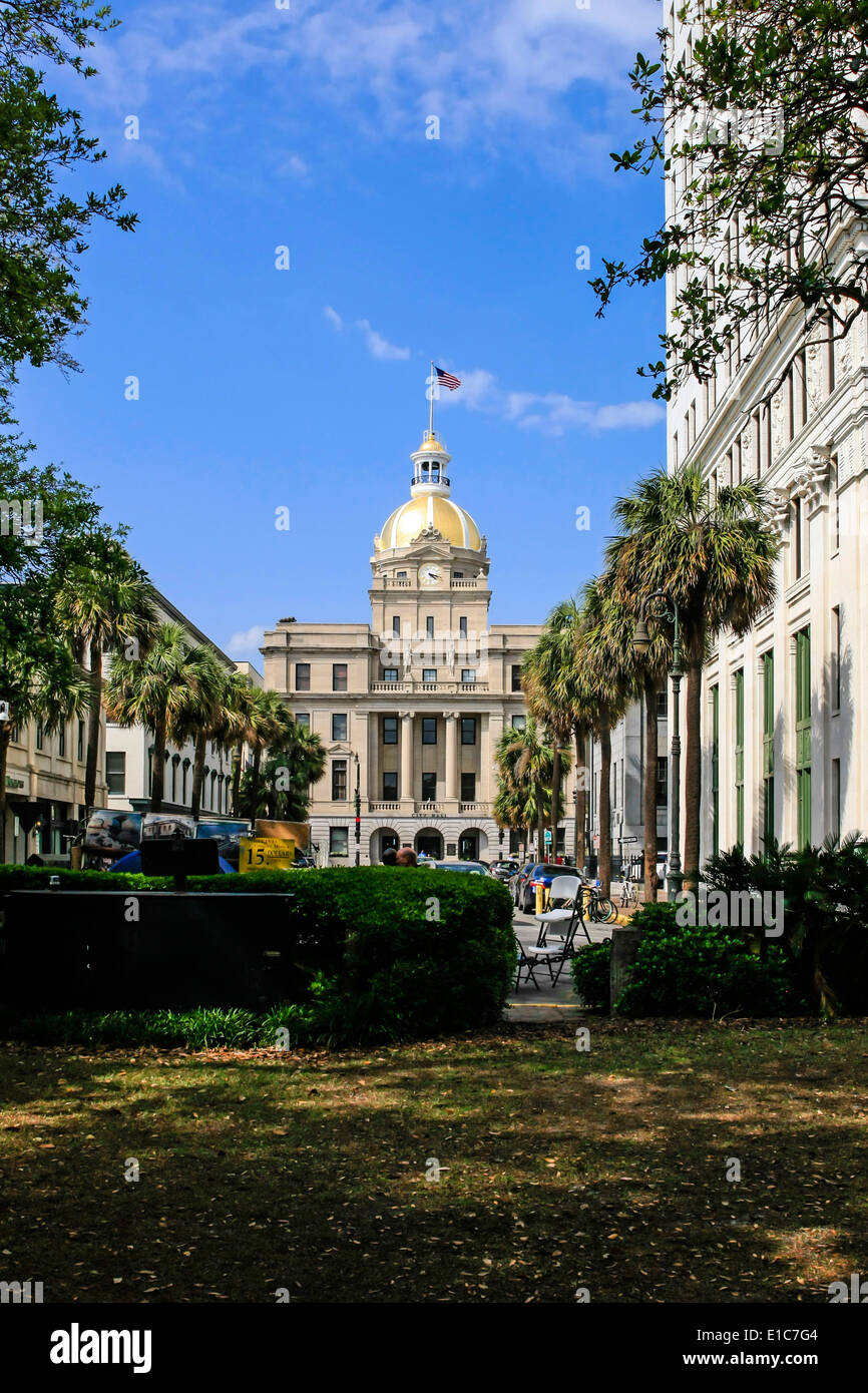 The gold domed City Hall building in Savannah Georgia Stock Photo