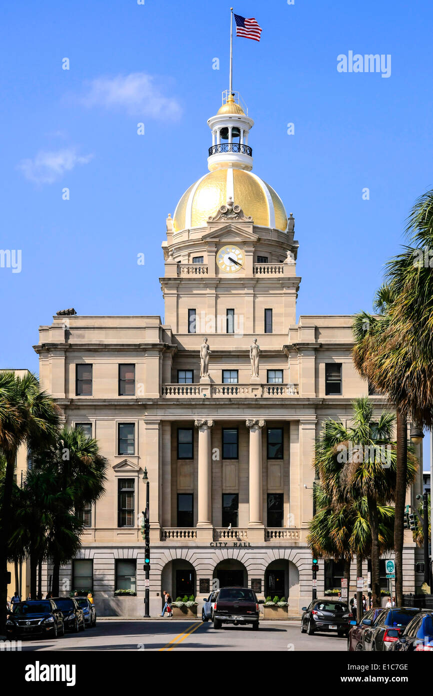 The gold domed City Hall building in Savannah Georgia Stock Photo