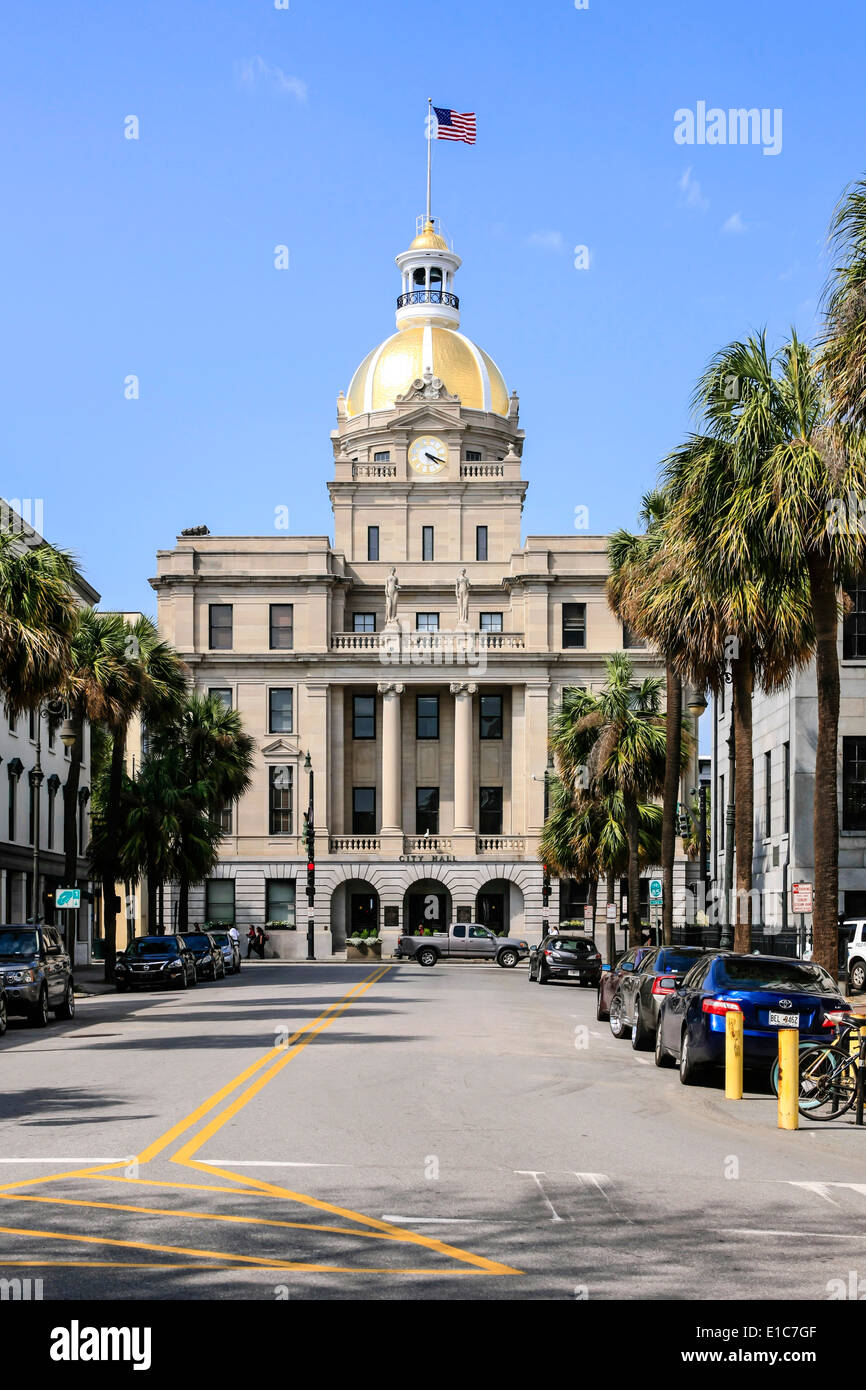 The gold domed City Hall building in Savannah Georgia Stock Photo