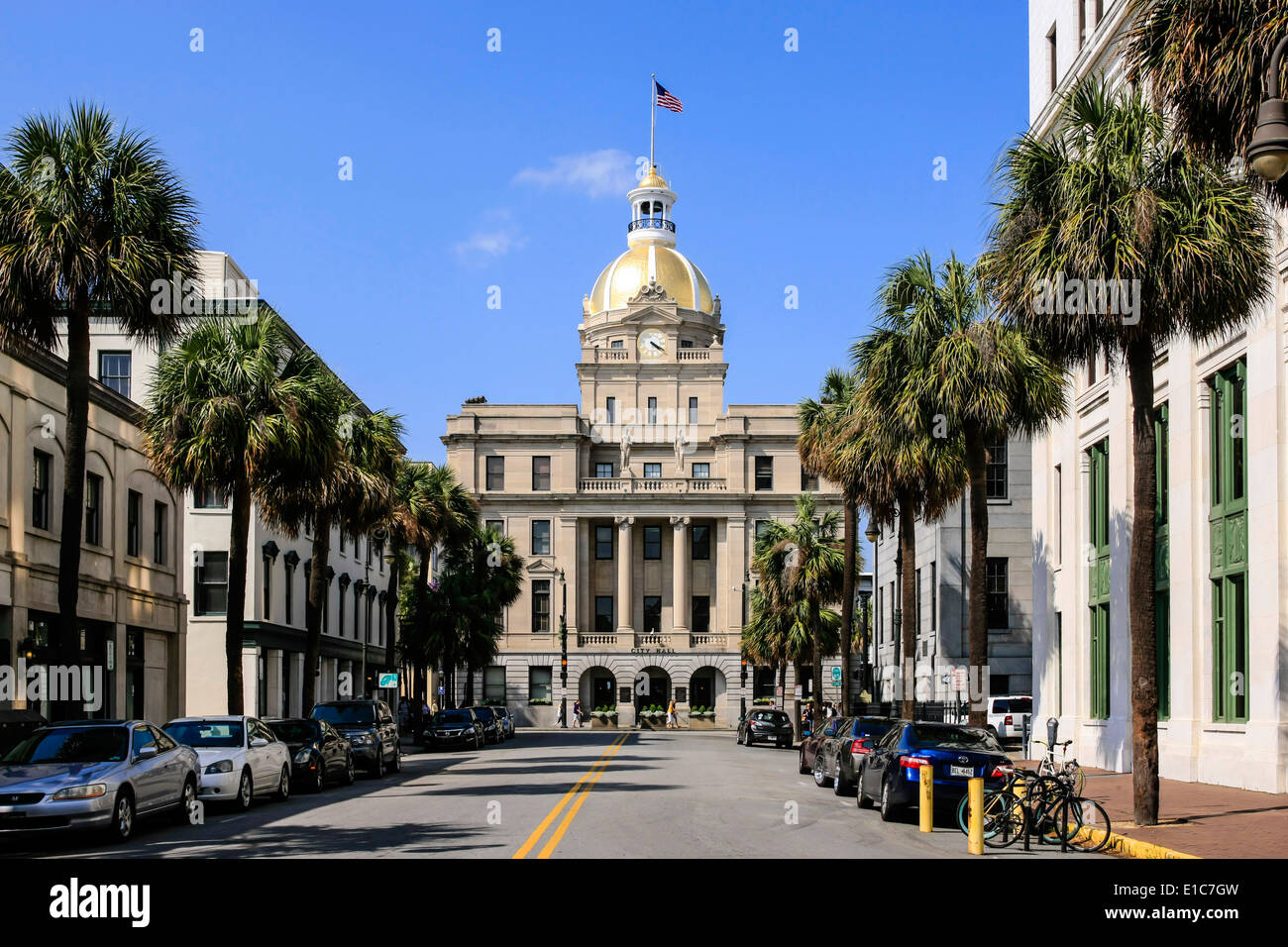 The gold domed City Hall building in Savannah Georgia Stock Photo