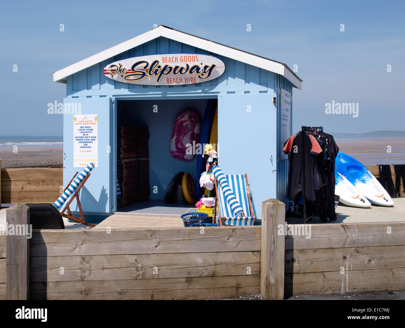The Slipway, beach goods and beach hire, Westward Ho!, Devon, UK Stock Photo