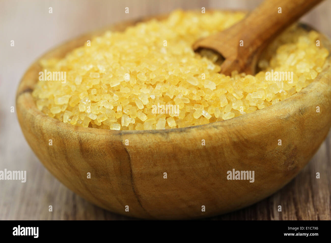 Brown Sugar In Wooden Bowl Close Up Stock Photo Alamy