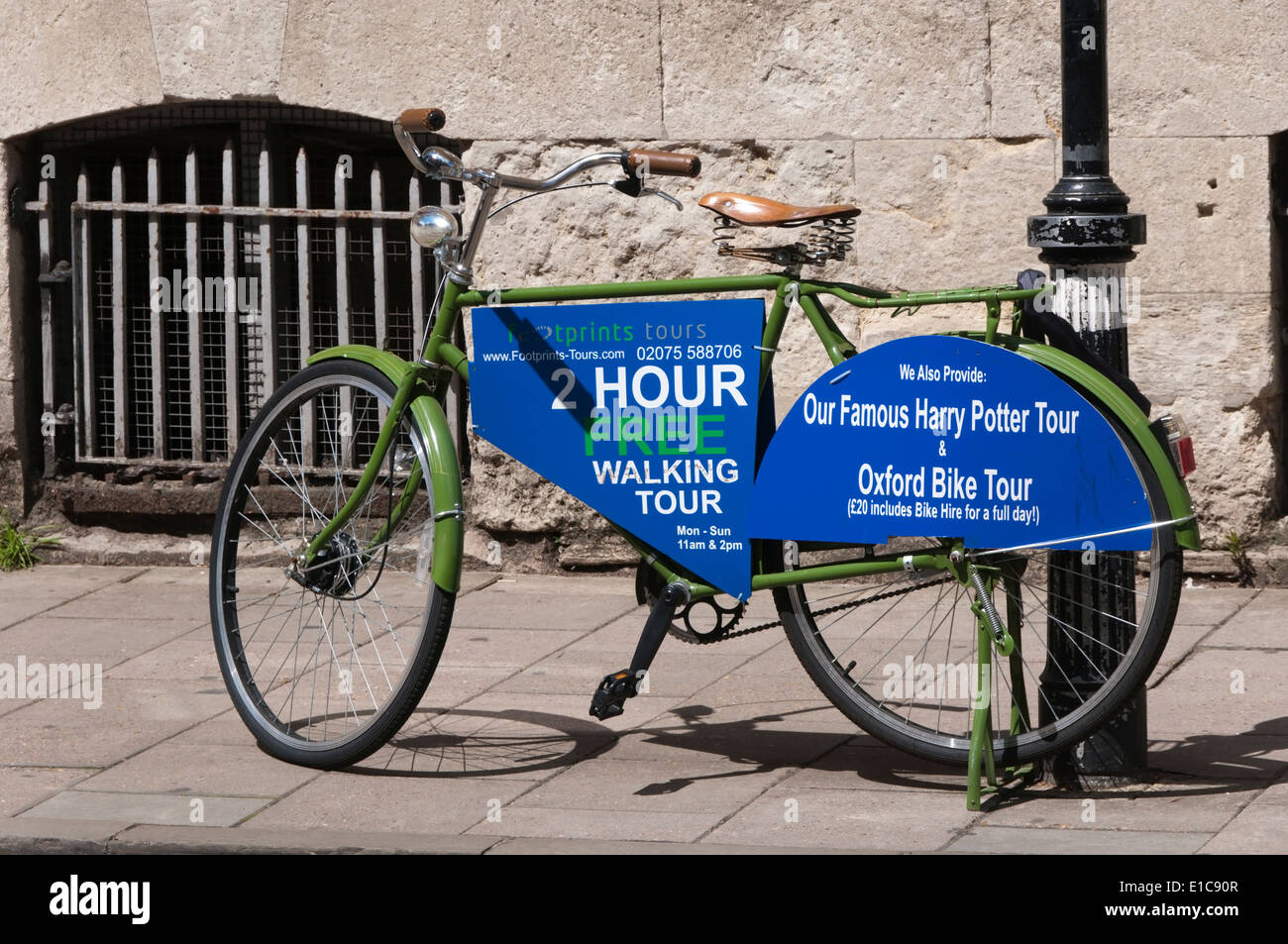 Advertisement for walking and bicycling tours of Oxford. Stock Photo