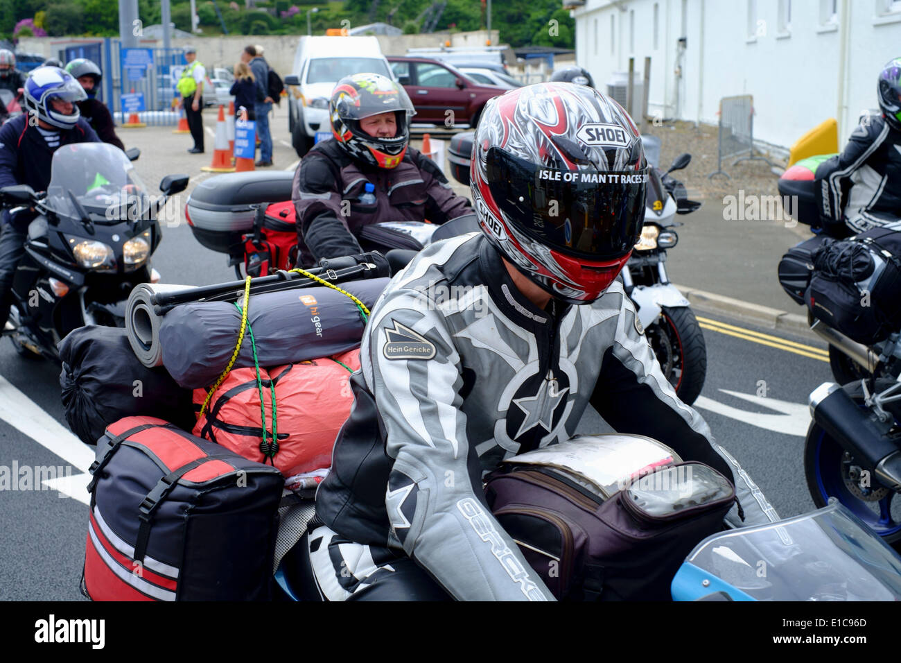 Douglas, Isle of Man. 30th May, 2014. Motorcycling enthusiasts arriving for the 2014 TT. The festival comprises a week of qualifying events followed by a week of racing on closed public roads. Credit:  Daisy Corlett/Alamy Live News Stock Photo
