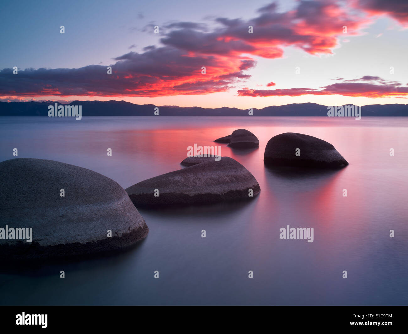 Sunset at Chimney Beach. Lake Tahoe, Nevada Stock Photo