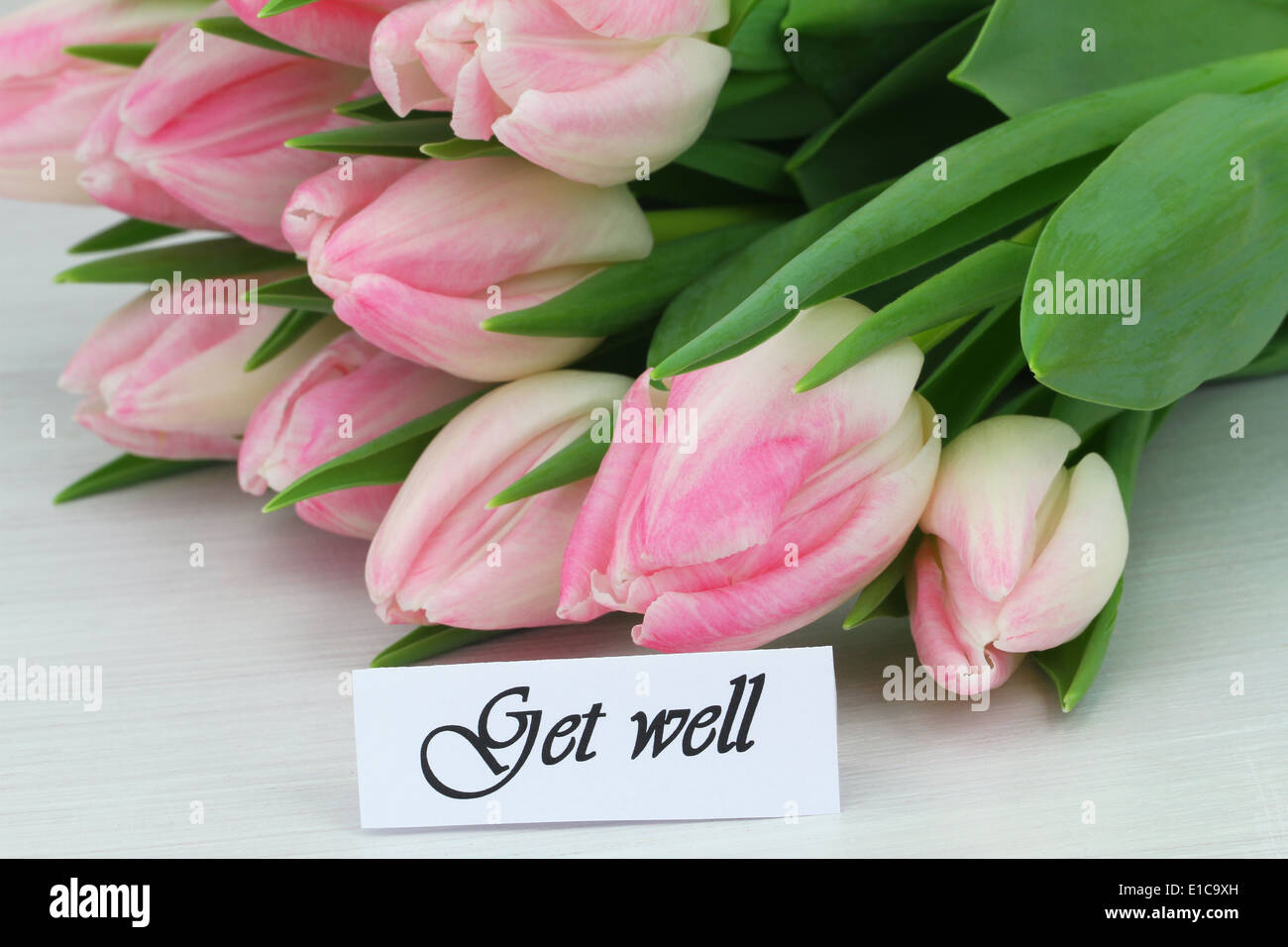 Get well card with pink tulips Stock Photo - Alamy