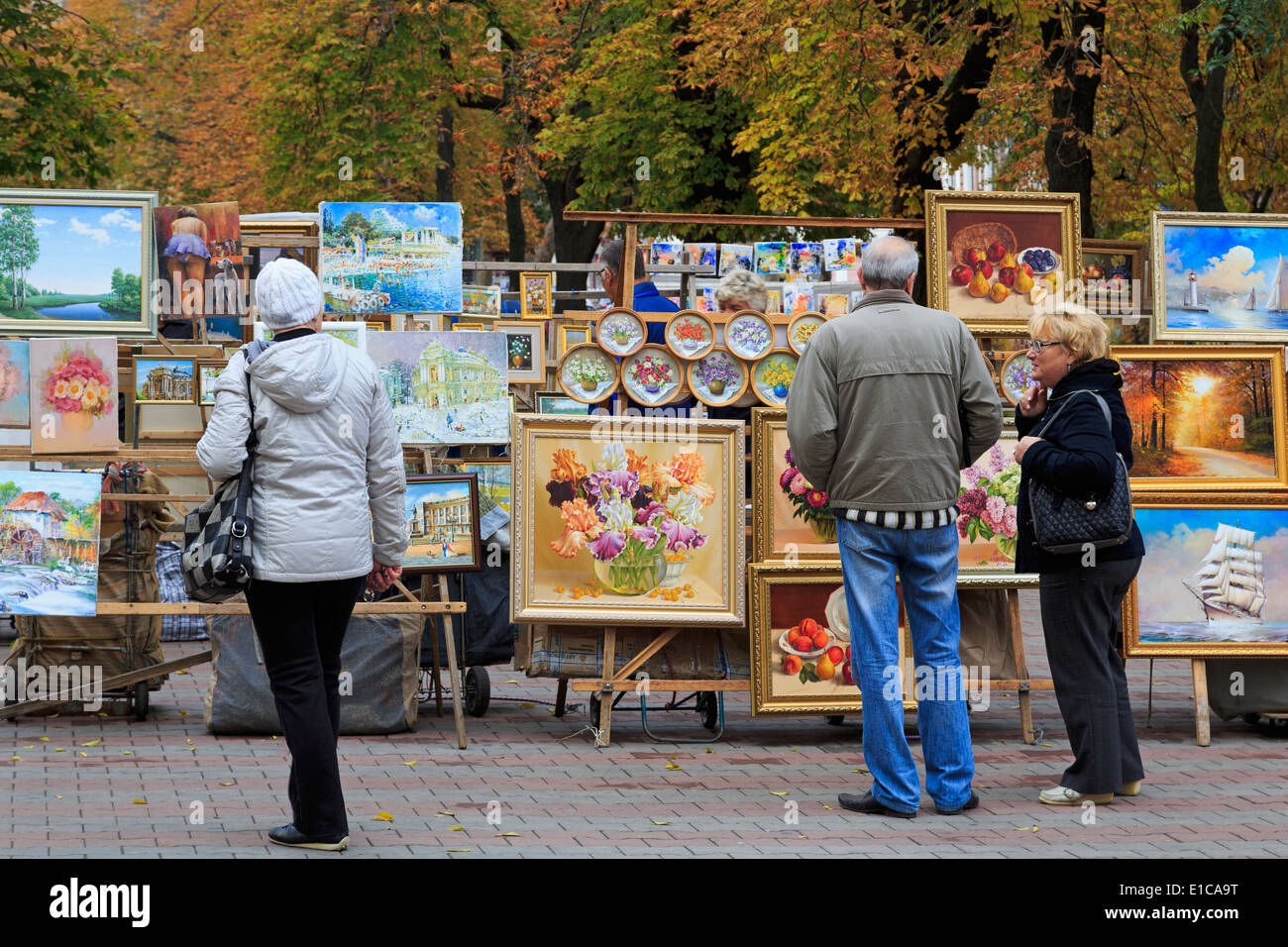 Paintings for sale in Preobrazhensky Cathedral Park,Odessa,Crimea,Ukraine,Eastern Europe Stock Photo