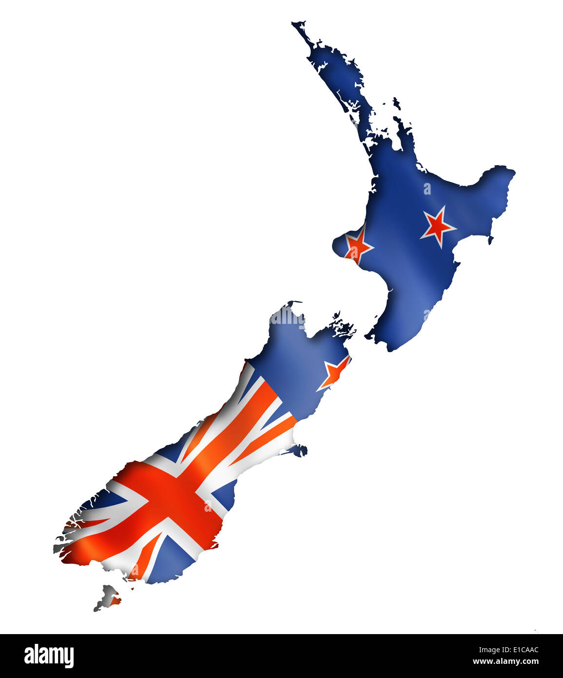 New Zealand flag map, three dimensional render, isolated on white Stock Photo