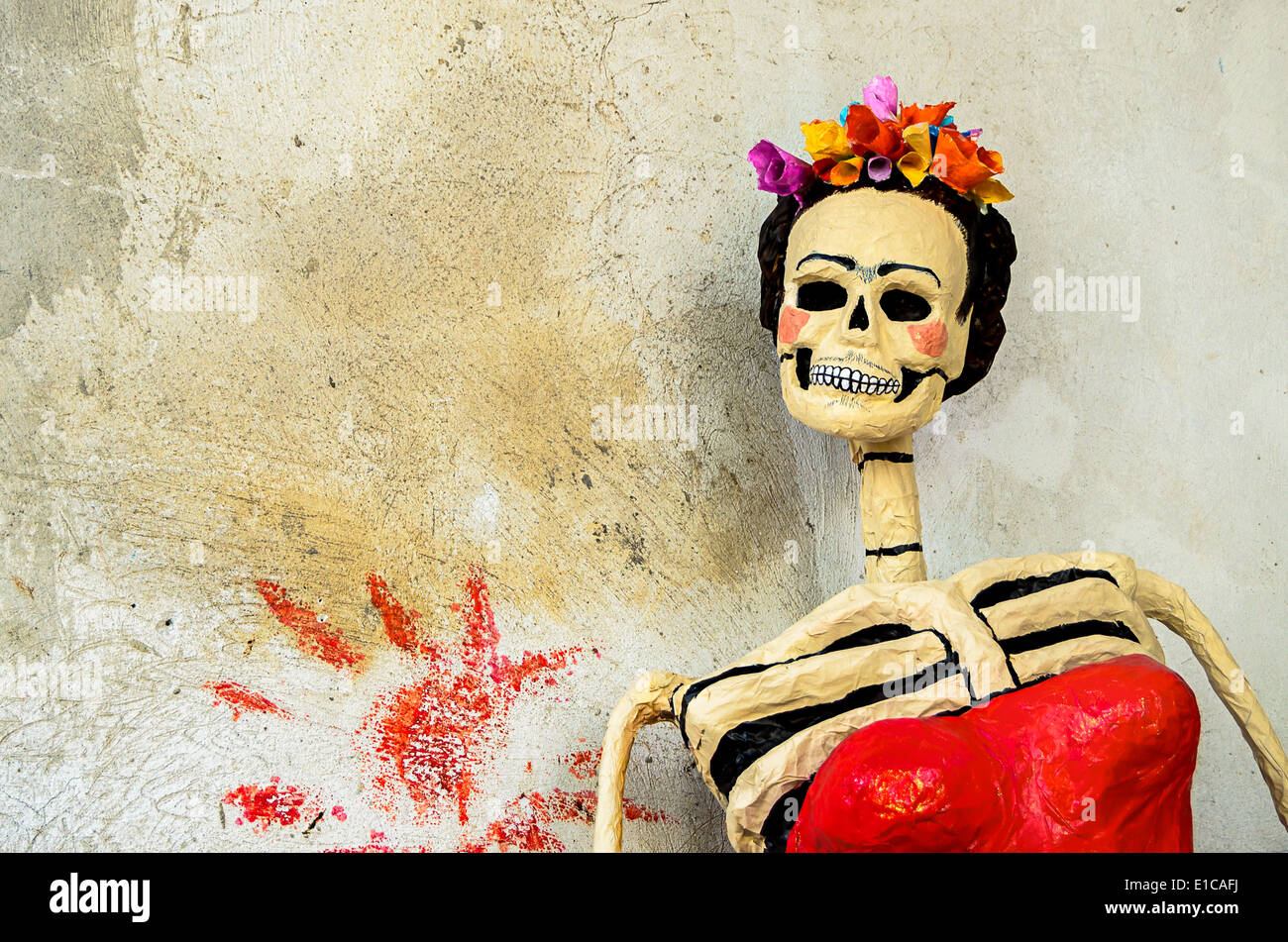 Day of the dead Catrina on old wall Stock Photo