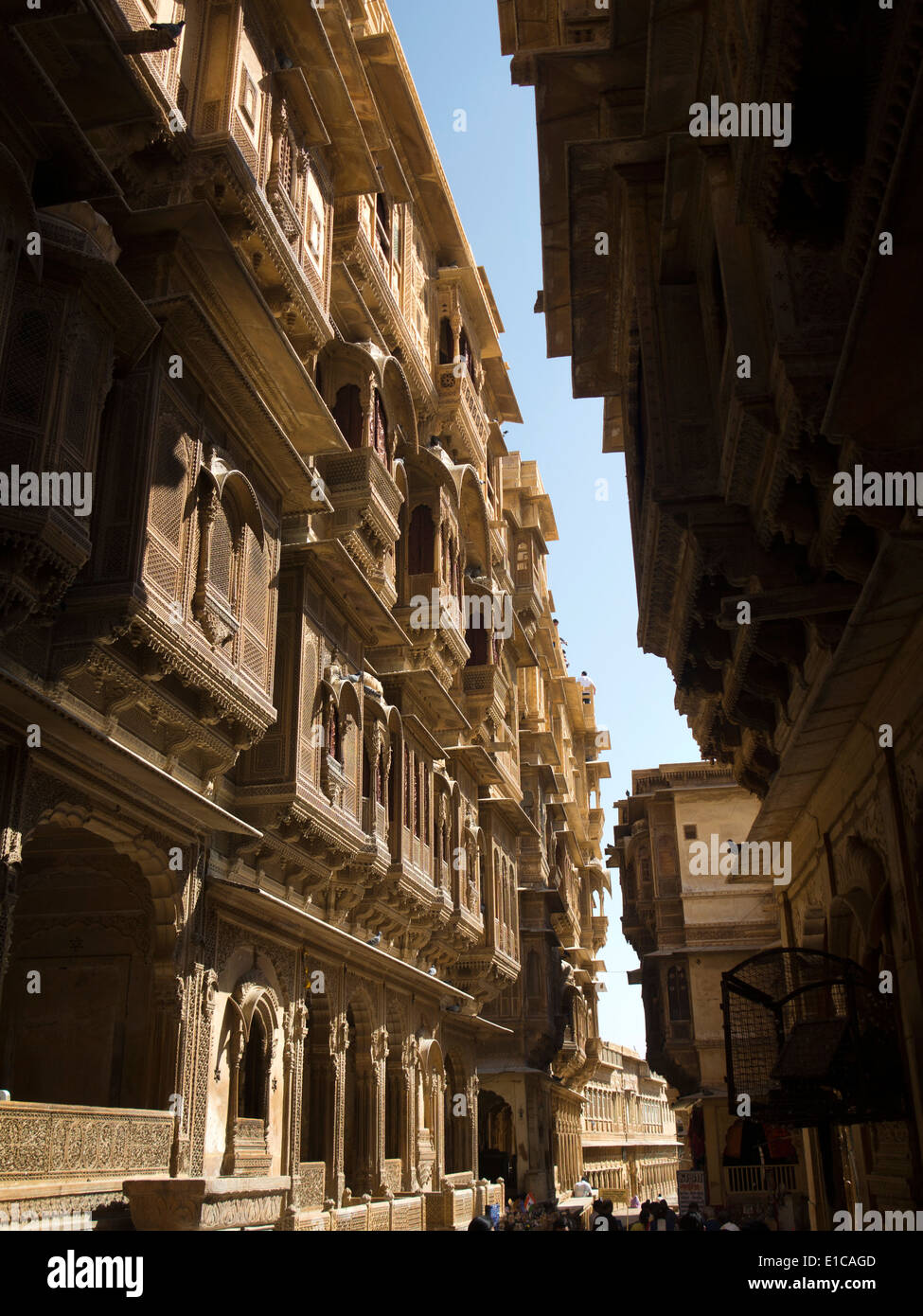 India, Rajasthan, Jaisalmer, Patwon Ki Haveli, ornately decorated historic former merchant’s house Stock Photo