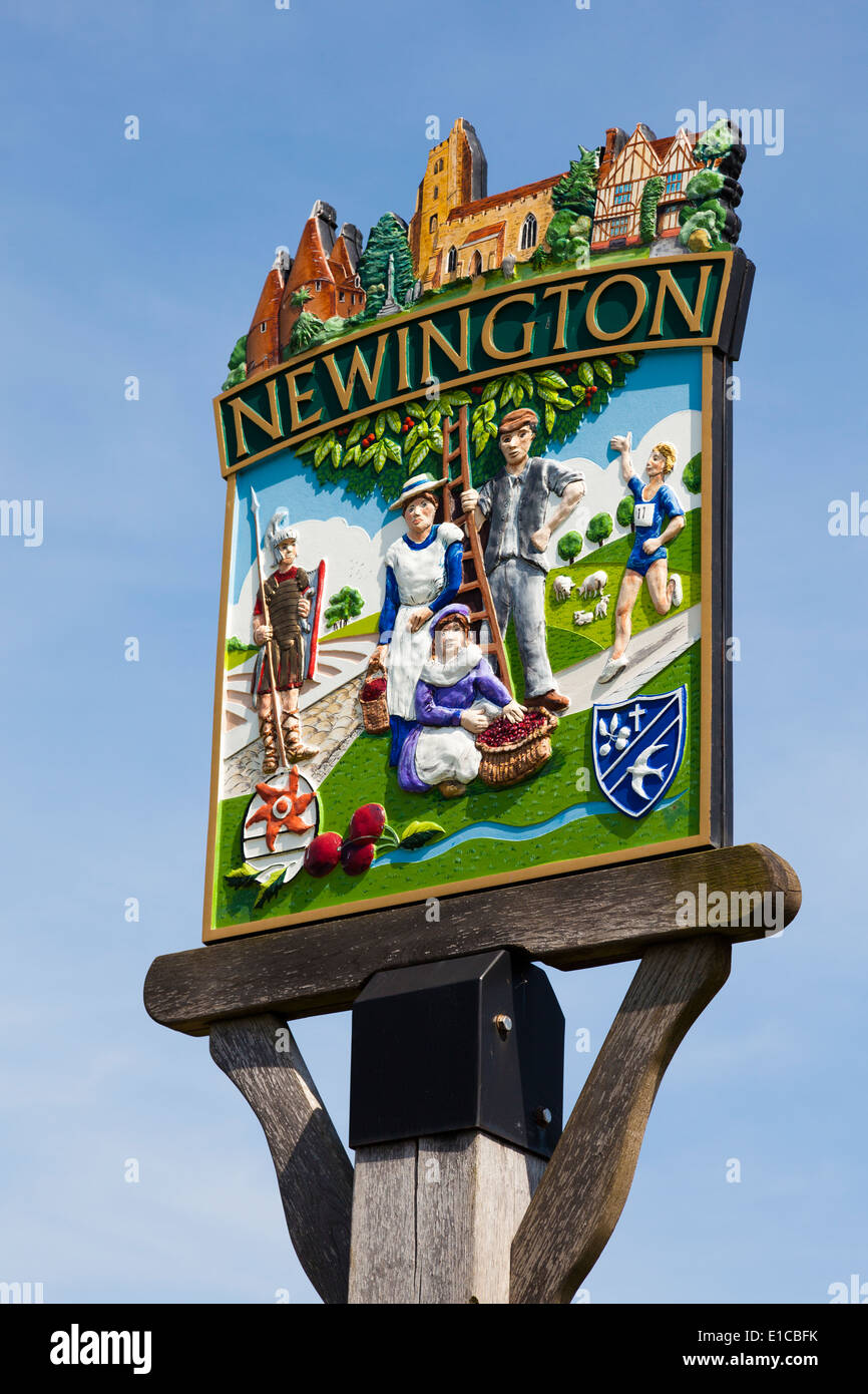 Village sign, Newington, Kent, UK Stock Photo