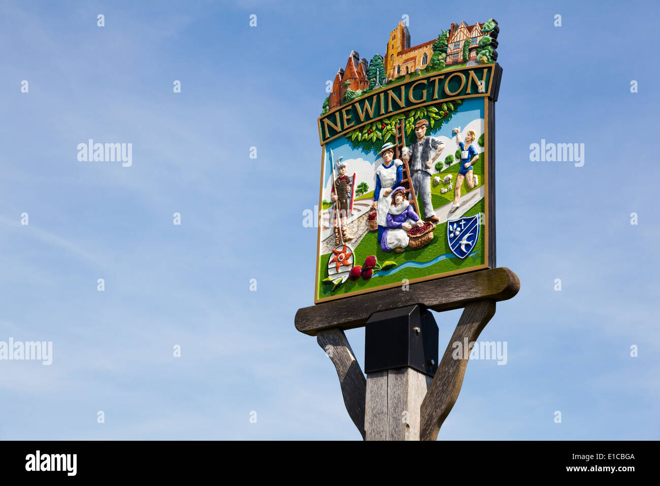 Village sign, Newington, Kent, UK Stock Photo