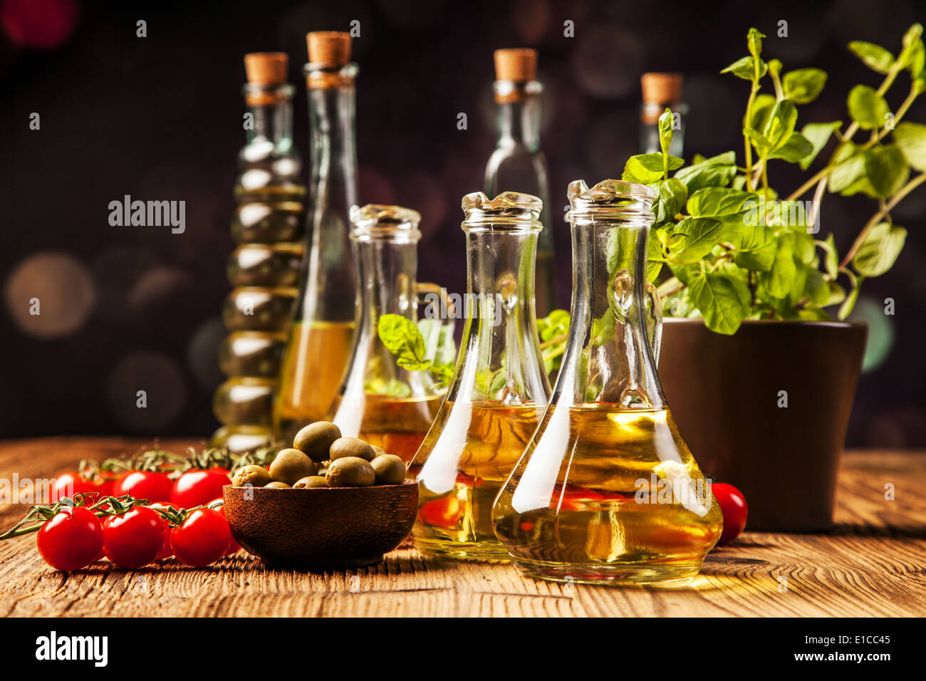 Olive oils i bottles Food ingredients Stock Photo Alamy