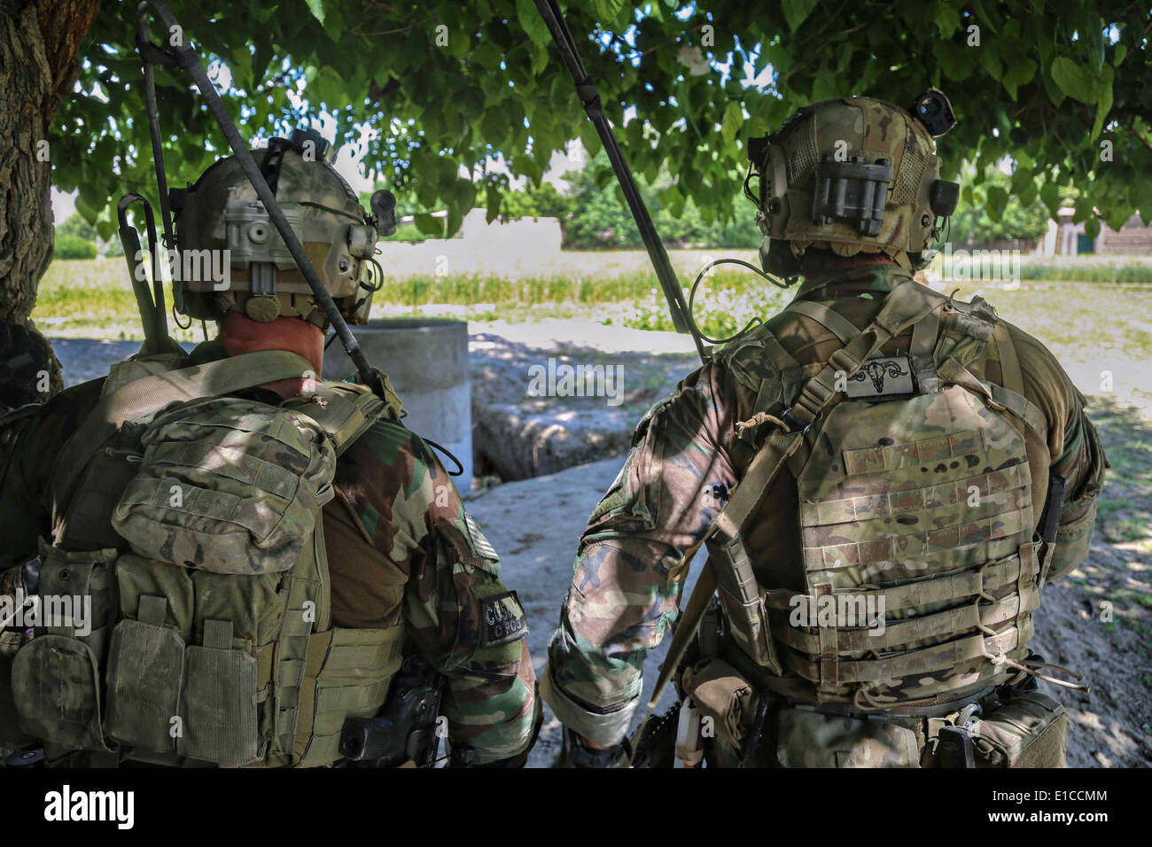 US Army Special Forces commando, attached to Combined Joint Special Operations Task Force-Afghanistan, during a counter-insurgency operation May 27, 2014 in the Nejrab district, Kapisa province, Afghanistan. Stock Photo