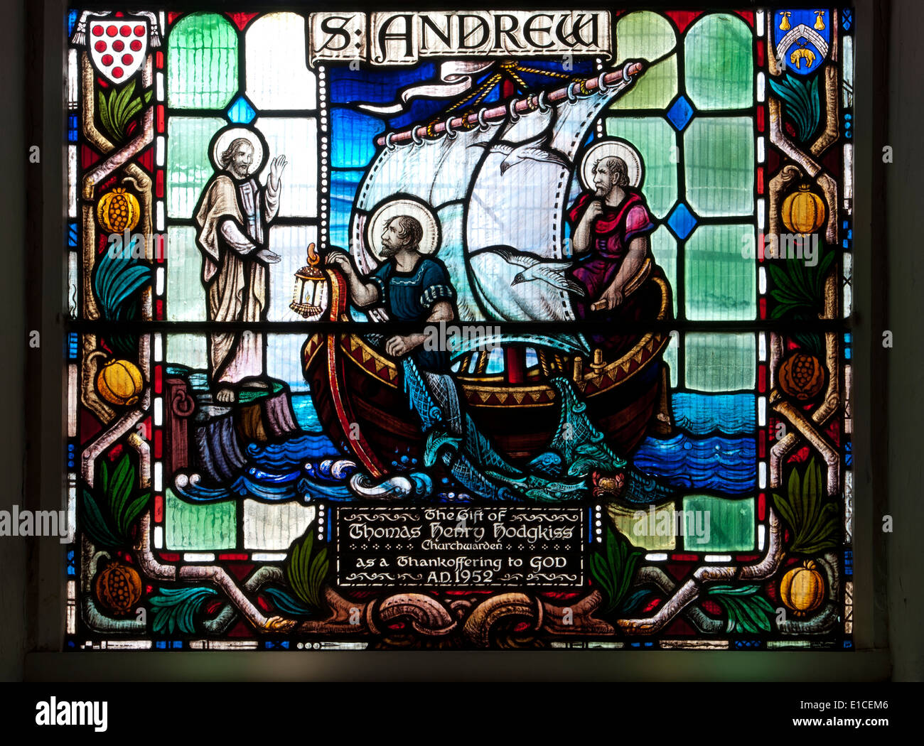 Saint Andrew window detail, Christ Church, Lye, West Midlands, England, UK Stock Photo