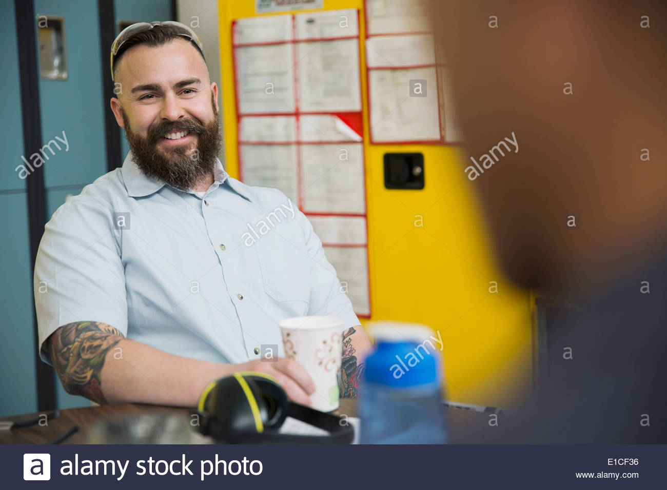 Workers taking a break in manufacturing plant Stock Photo Alamy